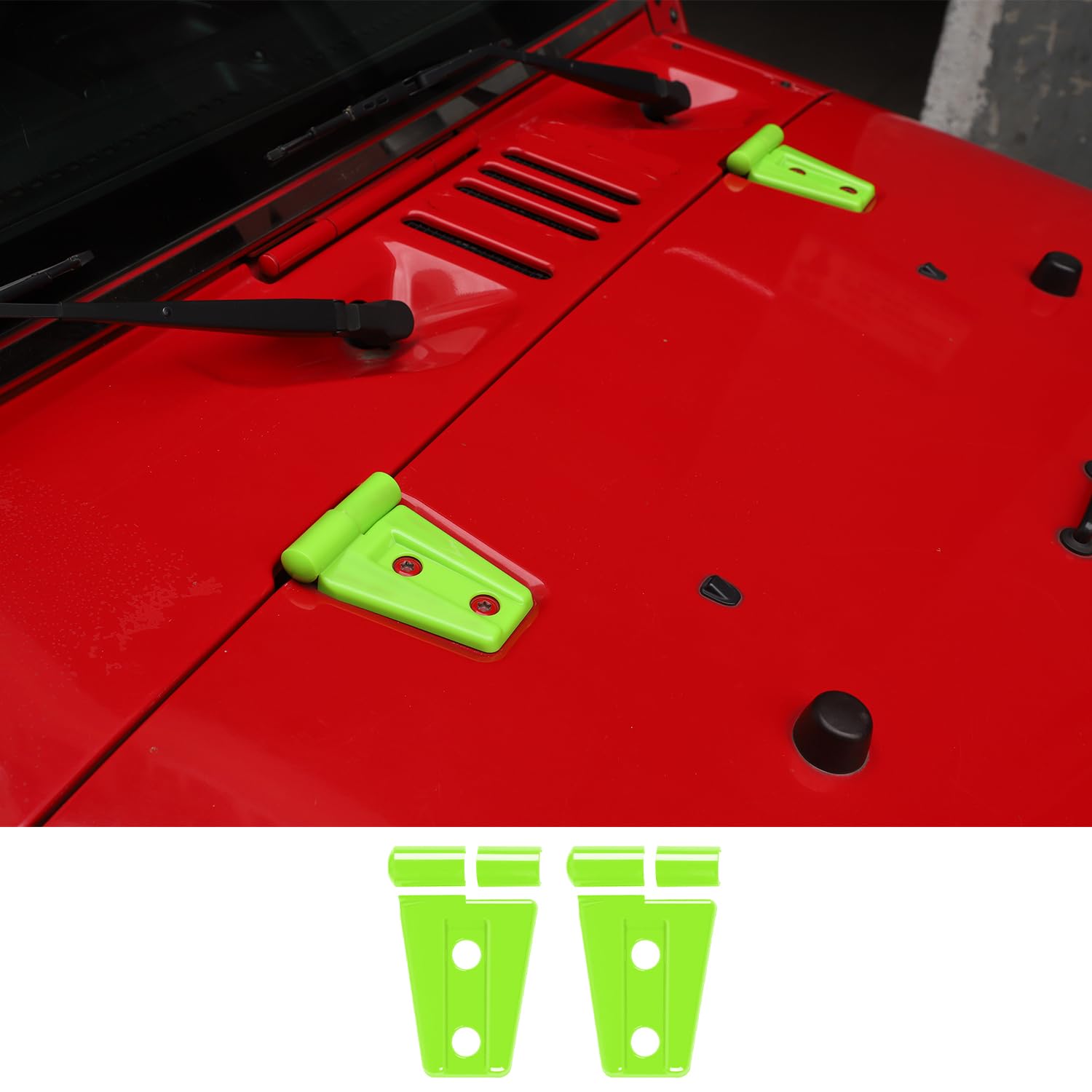 2PCS Hood Hinge Cover Trim Accessories for Jeep Wrangler JK JKU Sport Rubicon Sahara & Unlimited 2007-2018 - Durable Green Exterior Protection - Perfect for Off-Roading, Car Shows & Daily Driving