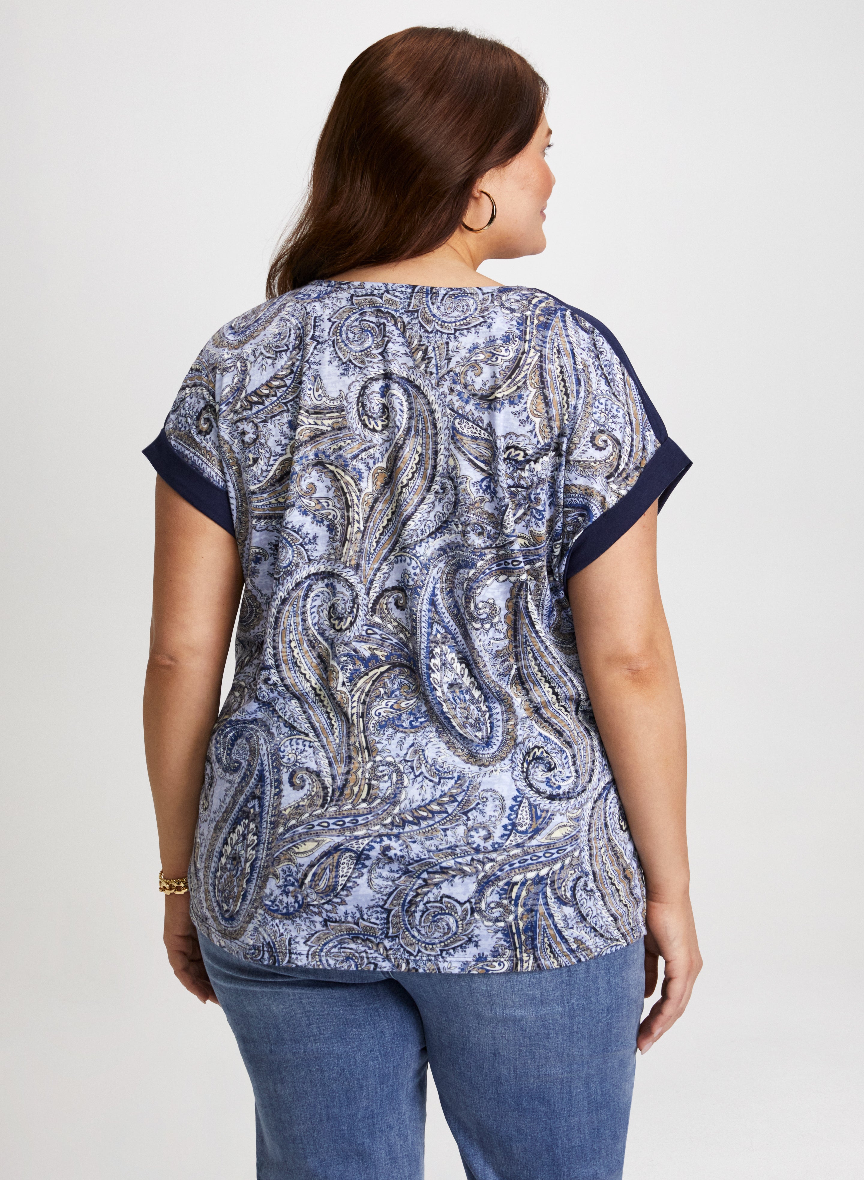 Stylish Cap Sleeve Paisley Print T-Shirt for Women - Casual Summer Fashion Top for Outdoors, Travel & Everyday Wear
