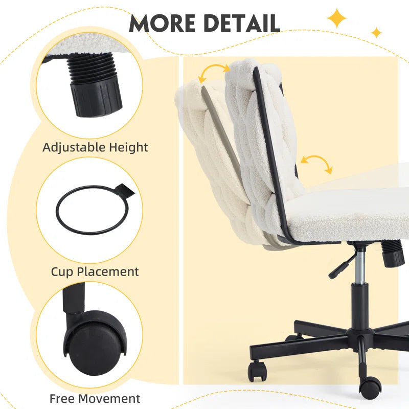 EROMMY Criss Cross Armless Rolling Office Chair - Height Adjustable Desk Chair for Home & Office - Ergonomic Swivel Task Chair for Bedroom, Living Room, Study - White - Perfect for Work, Gaming & Relaxation