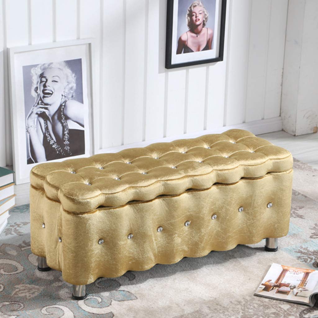 XCJ Gold Ottoman Storage Box - 40x40x43 Inch Space-Saving Bench with High Load Capacity, Multi-Functional Blanket Chest & Seat Stool for Living Room, Bedroom, and Entryway Organization
