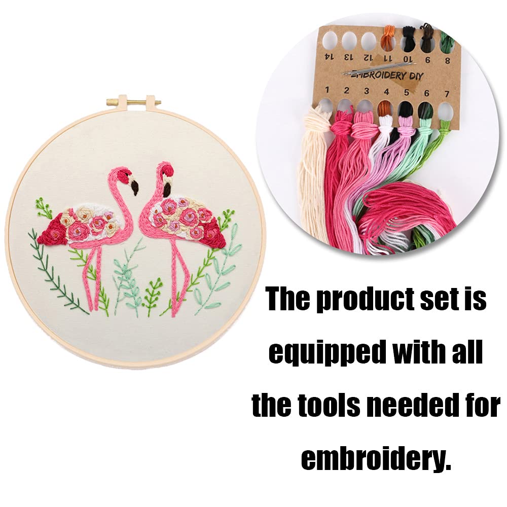 YANCAIYUNL Flamingo Cross Stitch Embroidery Kit for Beginners - DIY Handmade Needlework Starter Kit with Tools for Adults - Perfect for Home Decor, Gifts & Relaxation
