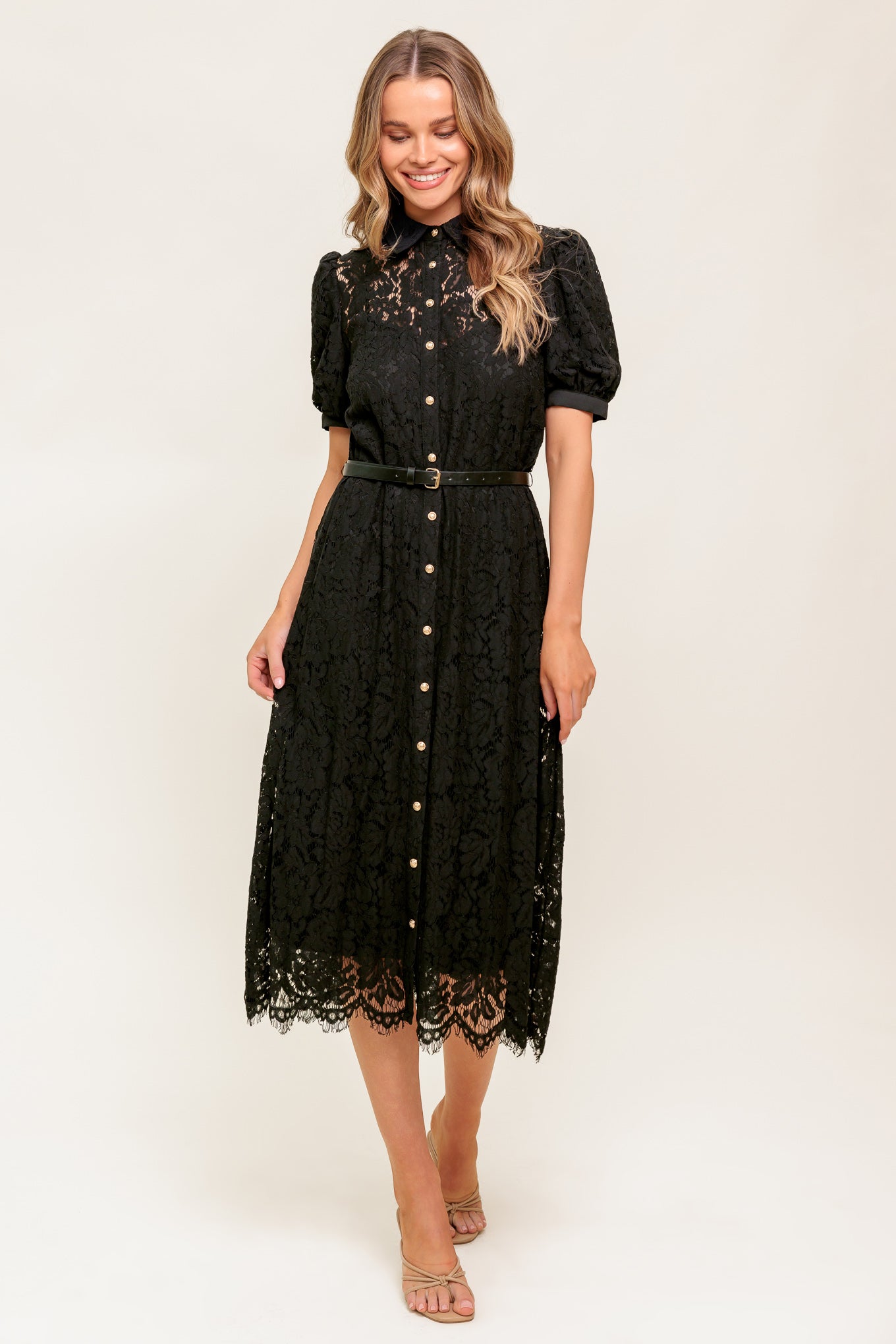 LUKA Lace Shirt Dress for Women - Elegant Floral Lace Tunic Dress with Long Sleeves | Perfect for Office, Party, Wedding & Special Occasions