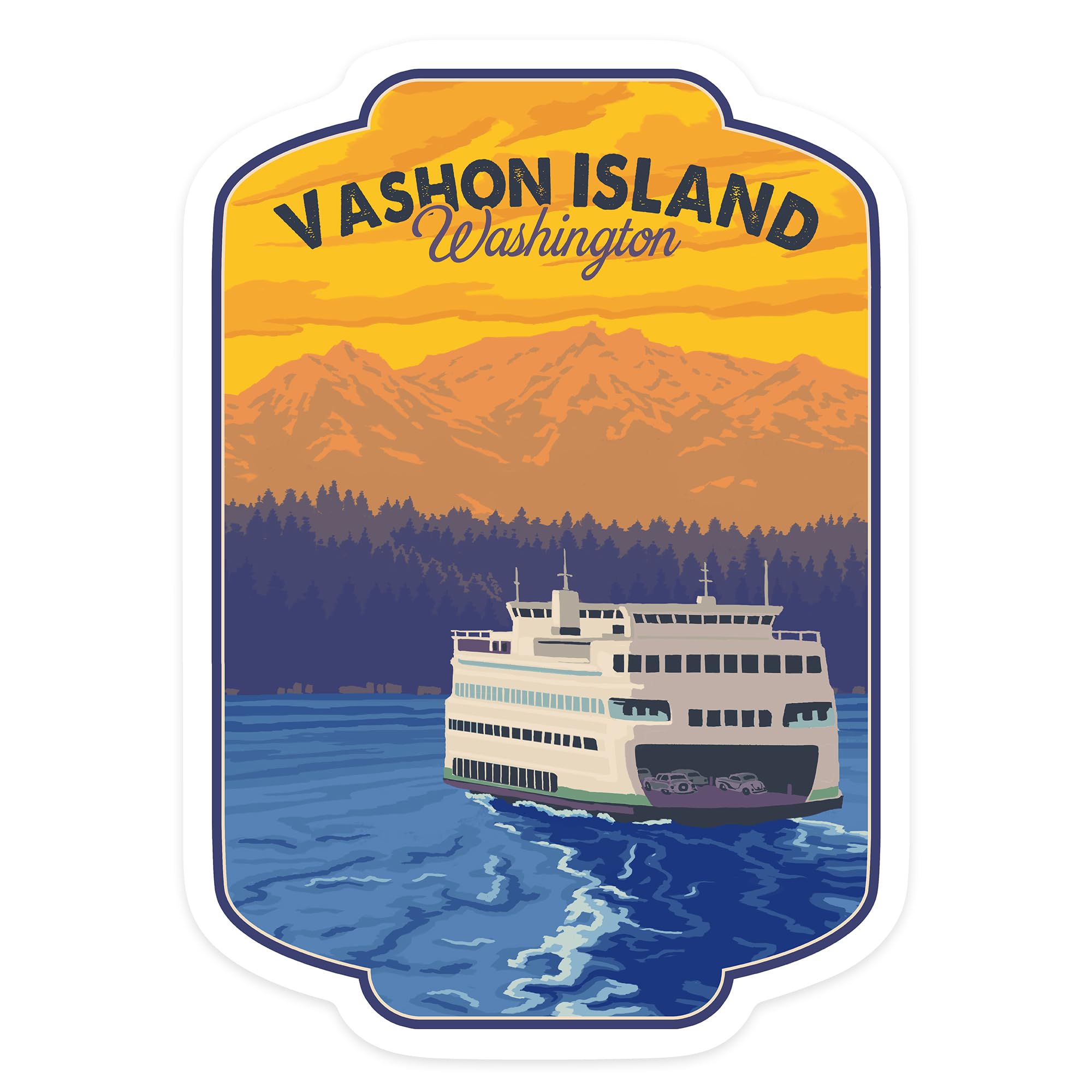 Premium Die-Cut Vinyl Sticker - Vashon Island WA Scenic Ferry & Mountains Decal (1-3 Inch Waterproof Sticker for Cars, Laptops, Water Bottles, Coolers) - Perfect for Travel Enthusiasts & Outdoor Adventures
