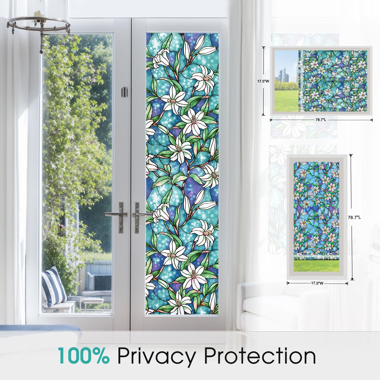 Coavas Frosted Stained Glass Privacy Window Film - Non-Adhesive Vinyl Window Tint for Bathroom & Home (23.6