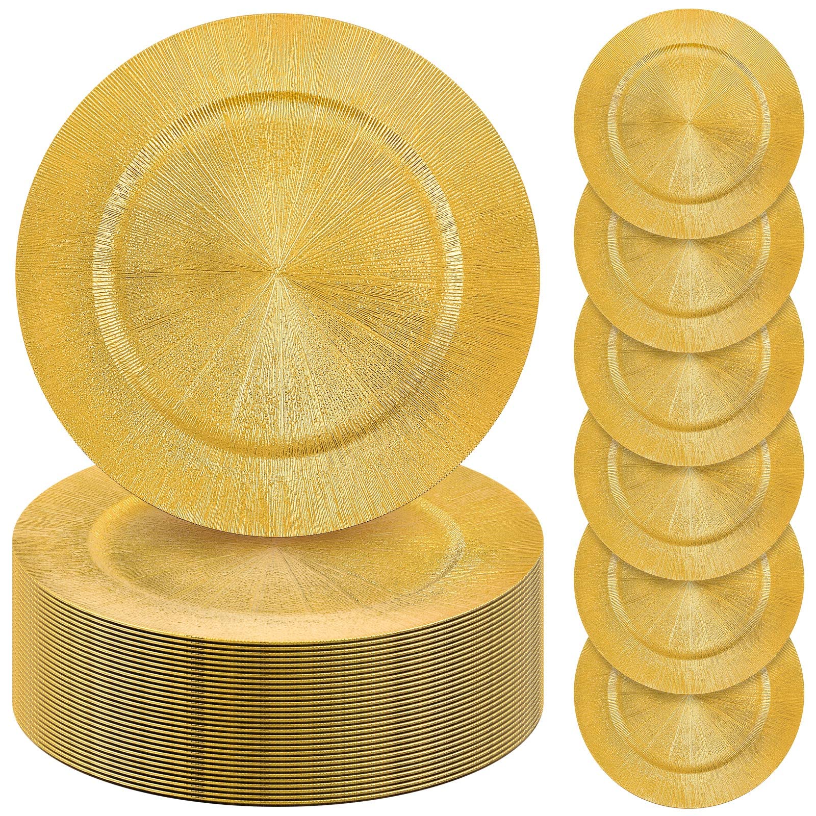 50 Pcs 13 Inch Round Plastic Charger Plates Bulk - Elegant Glitter Gold Reusable Dinner Plates for Wedding, Party, Banquet & Event Table Decor - Perfect for Formal Dining, Buffet Service & Holiday Entertaining