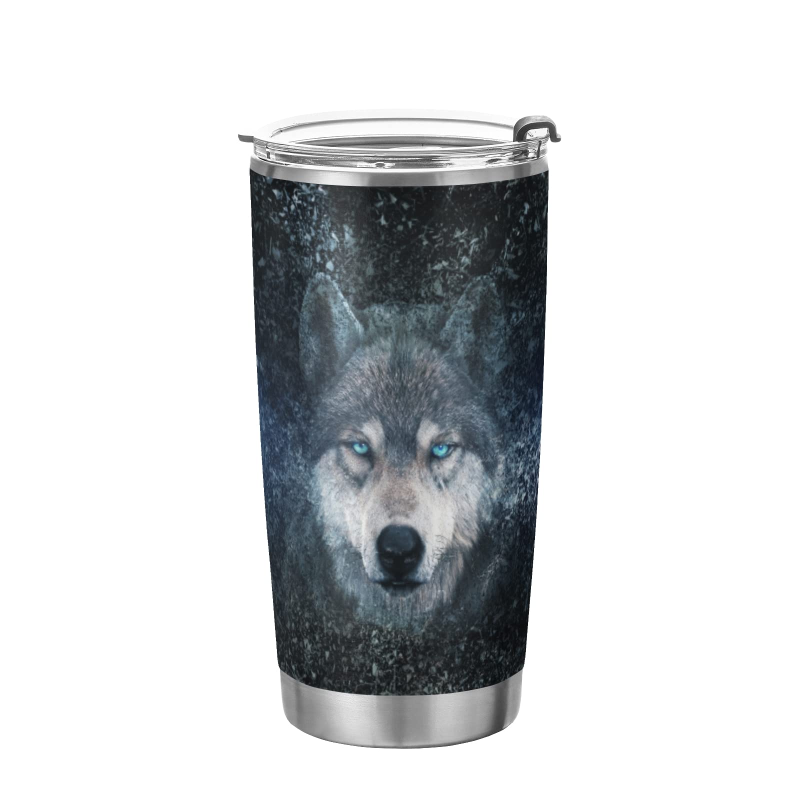Premium 20oz Stainless Steel Vacuum Insulated Tumbler - Double Wall Travel Mug with Lid & Straw for Hot & Cold Drinks | Wolf Design | Perfect for Coffee, Tea, Water & Outdoor Activities