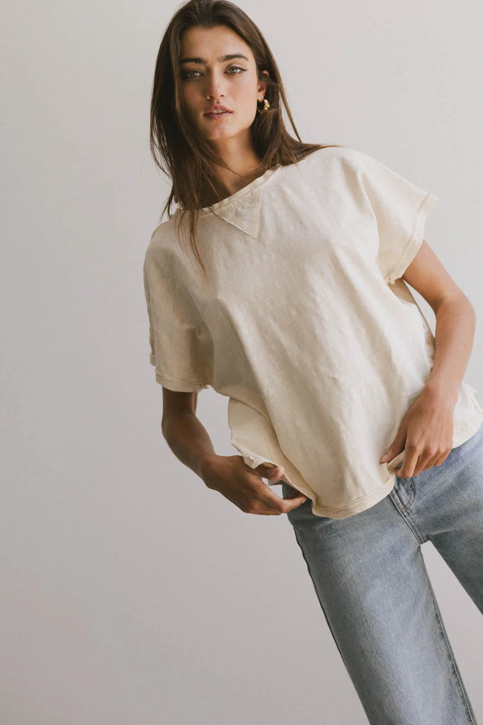 Indy Contrast Top in Cream - Women's Stylish Casual Blouse for Everyday Wear | FINAL SALE