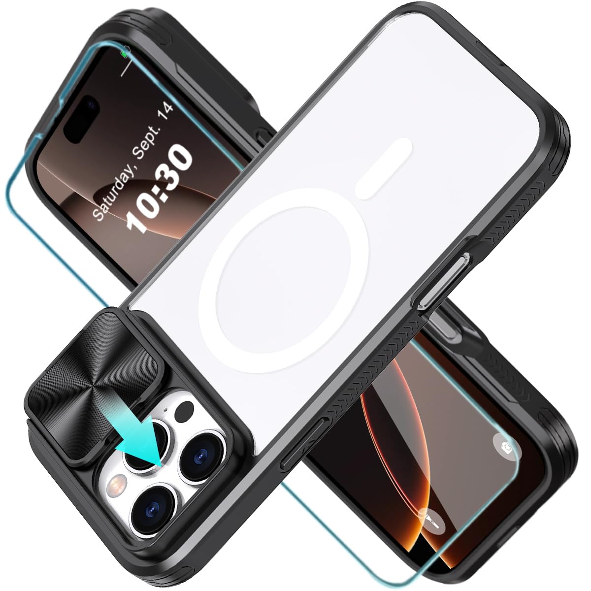Premium MagSafe Clear Case for iPhone 16 Pro Max with Slide Camera Cover + Screen Protector | Anti-Yellowing, Anti-Scratch Back & Soft Frame | Strong Magnetic Alignment | Perfect for Daily Use, Travel & Outdoor Activities (Black, 6.9