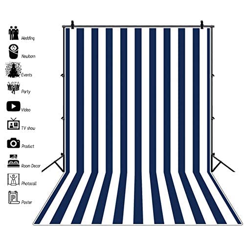 Laeacco 5x7ft Navy Blue & White Stripes Vinyl Photography Backdrop - Abstract Design for Baby Shower, Kids Birthday Party, Home Decor, Portrait Studio & Room Decoration (Ideal for Photo Booths, Social Media Content & Professional Photography)