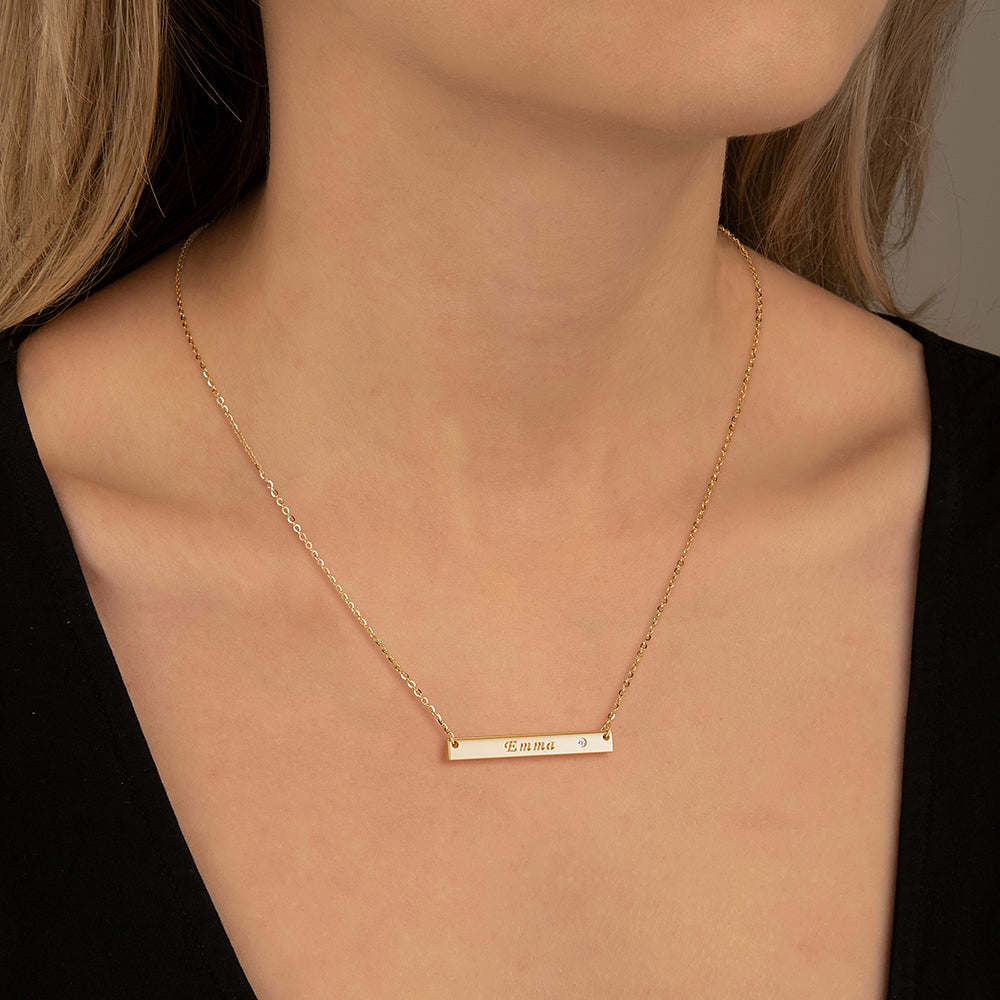 Personalized Engravable Bar Necklace with Genuine Moissanite - Elegant Jewelry Gift for Women, Anniversary, Birthday & Special Occasions