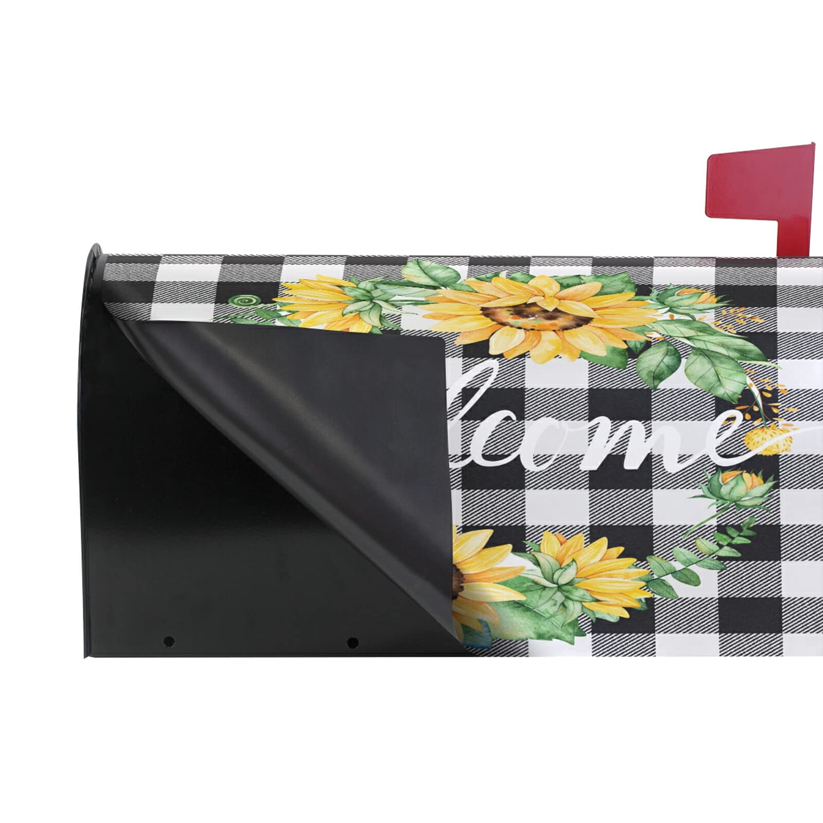 Sunflower Plaid Welcome Magnetic Mailbox Cover - Outdoor Post Box Decoration for Garden, Yard & Front Porch | Seasonal Home Decor & Holiday Mailbox Wrap