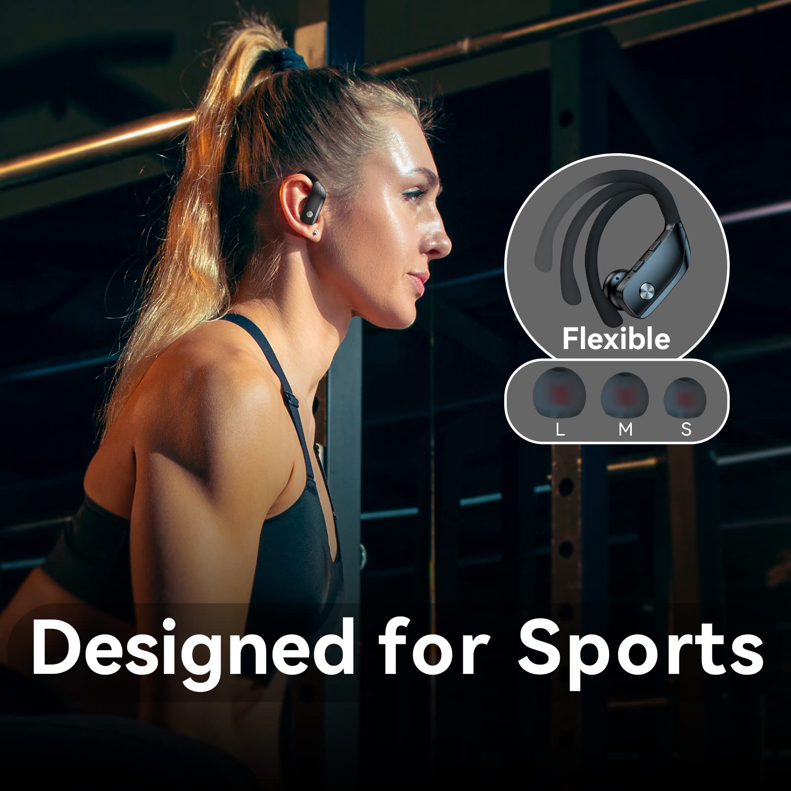Bmani Wireless Bluetooth Earbuds - 48H Playback Sports Earphones with LED Display, Over-Ear Hooks & Built-in Mic - Perfect for Workouts, Running & Gym - Black