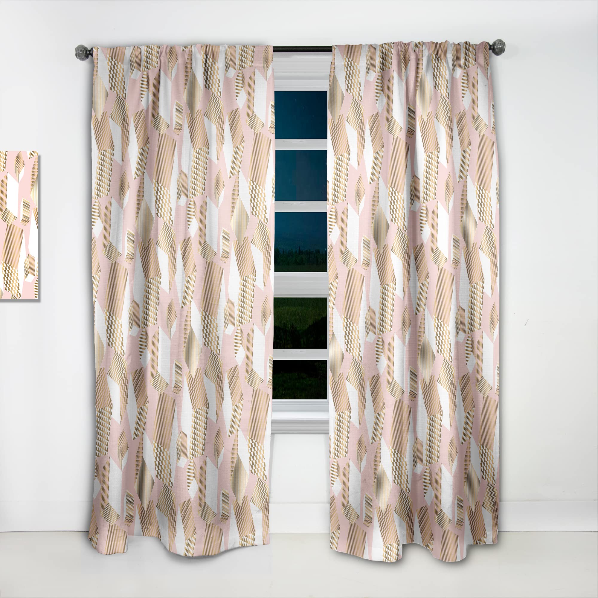DesignQ Gold and Rose Cubes Thermal Insulated Curtains - Single Panel 52x120 Inches - Elegant Window Drapes for Bedroom & Living Room - Energy Saving, Blackout, Noise Reducing - Perfect for Home Decor, Privacy & Light Control