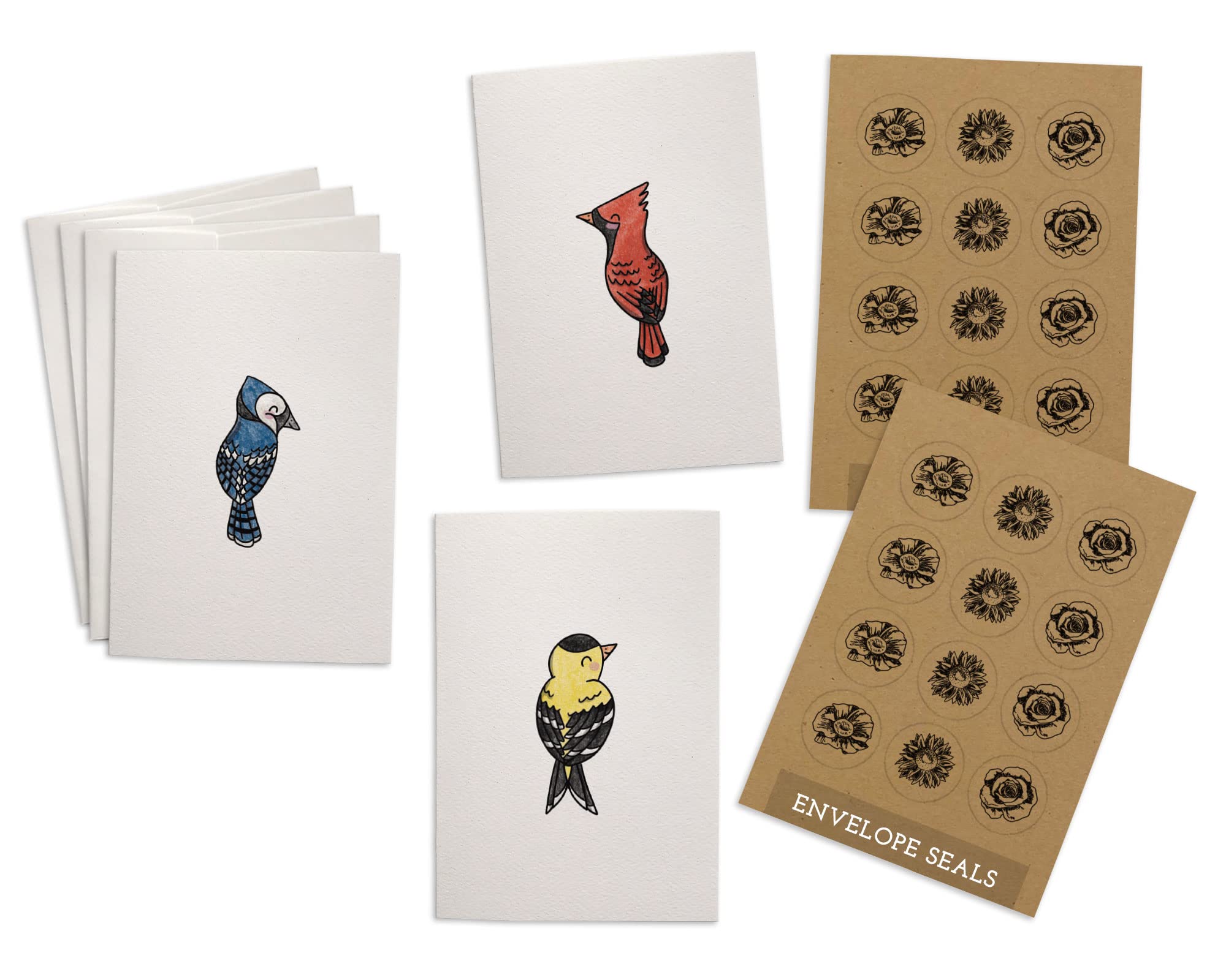 24 Brightly Colored Bird Note Cards Set with Envelopes & Kraft Seals | Blank Greeting Cards for Thank You, Birthday, Christmas | Perfect for Home Decor, Gift Giving & Special Occasions