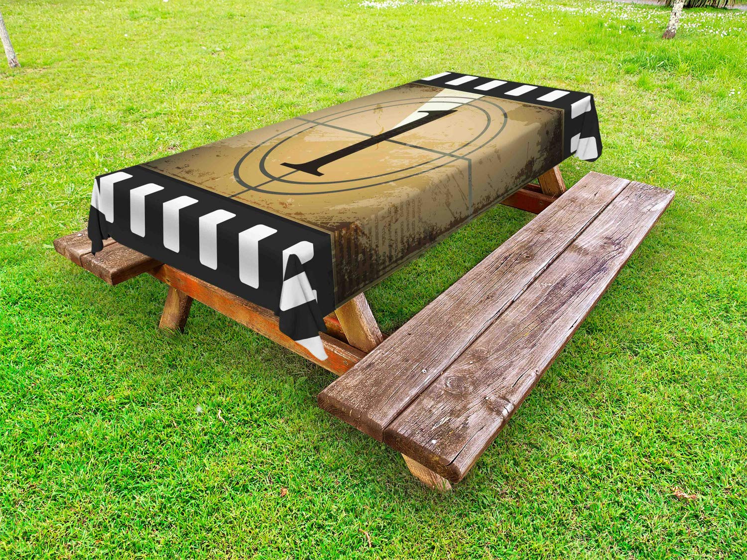 Ambesonne Vintage Movie Theater Tablecloth - Grunge Film Strip Design with Countdown Numbers, Washable Outdoor Picnic Table Cover 58x84 Inches in Dark Pine Green - Perfect for Movie Nights, Backyard Parties & Themed Events