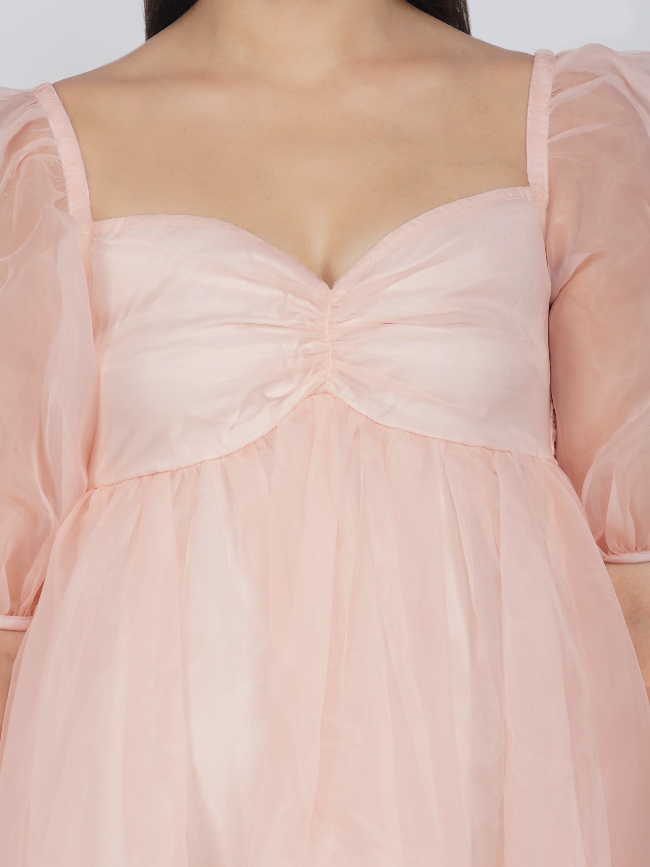 Melanie Pink Puff Sleeve Dress for Women - Elegant Flowy Midi Dress with Ruffle Details | Perfect for Weddings, Parties & Special Occasions