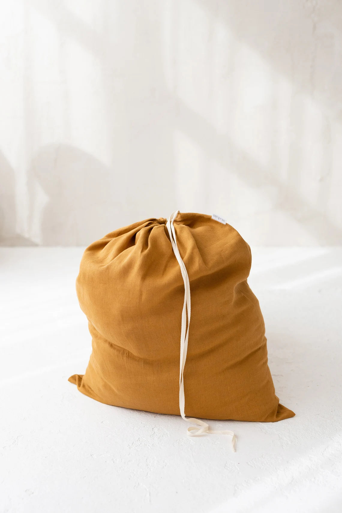 Premium Linen Laundry Bag in Amber Yellow - Eco-Friendly Washable Hamper for Travel, College Dorm & Home Organization