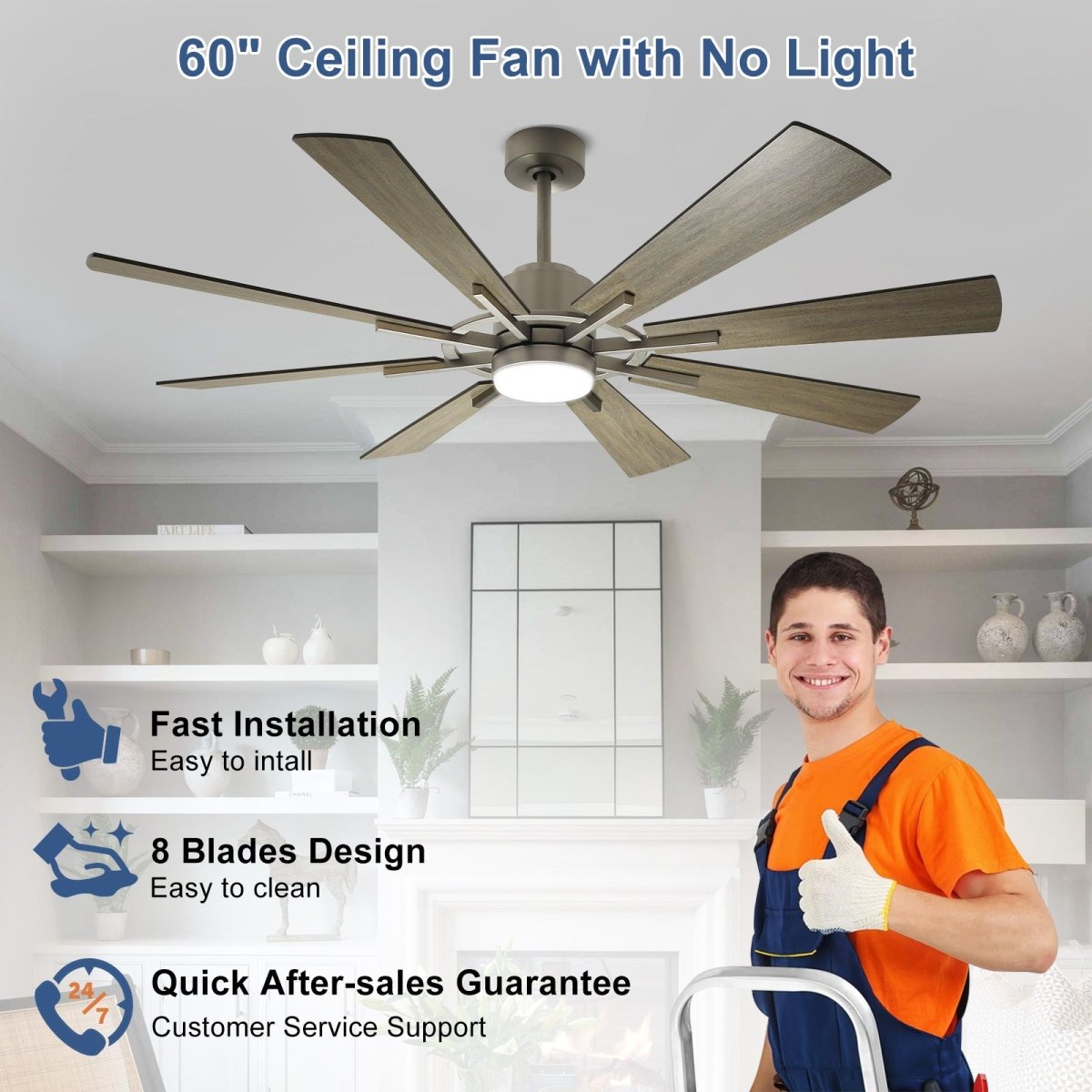 Depuley 60 Inch Smart Ceiling Fan with Light - Farmhouse Style 8 Blade Wood Indoor/Outdoor Fan, Remote & App Control, Dimmable LED Light, Ultra Quiet DC Motor, Reversible 6 Speed with Timer - Perfect for Living Room, Bedroom, Patio & Covered Porch