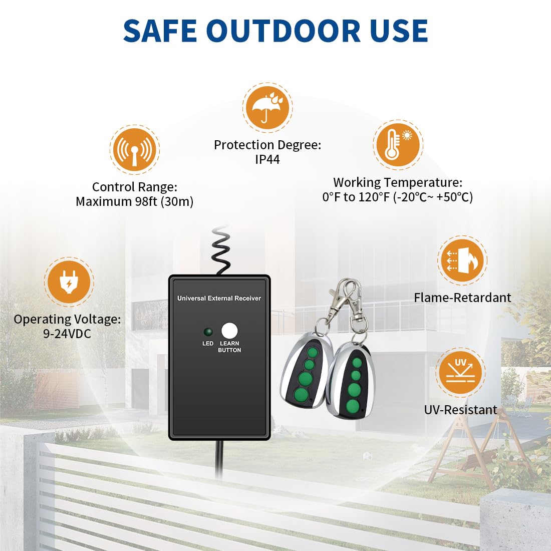 TOPENS ERM12 Universal External Receiver with 2 Remote Controls - Compatible with Automatic Swing/Sliding Gate Openers & Garage Door Operators - Weatherproof Wireless Accessory for Driveway, Home Security & Outdoor Gate Access
