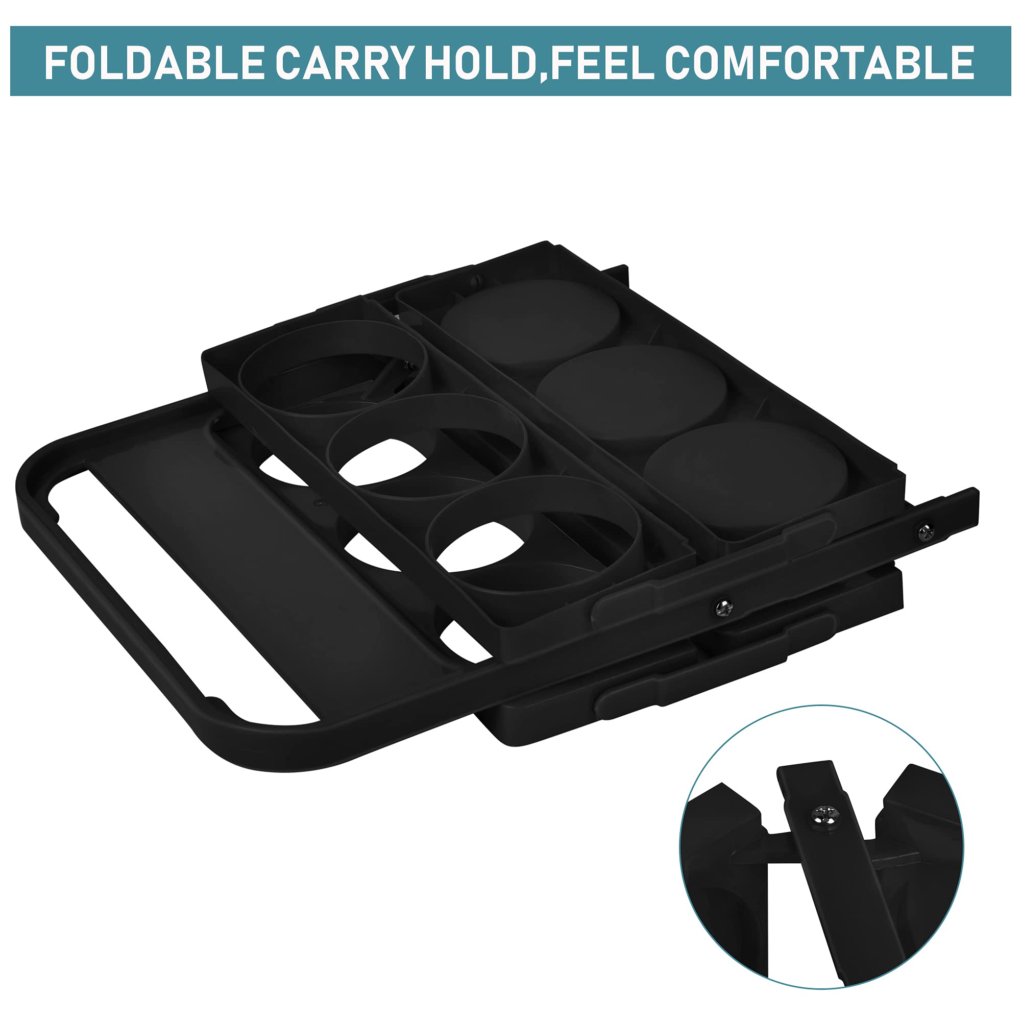 Foldable 6-Hole Plastic Cup Holder with Handle - Portable Drink Carrier for Car, Perfect for Uber, Doordash & Food Delivery Drivers (Black) | Ideal for Takeout, Coffee Shops & Road Trips