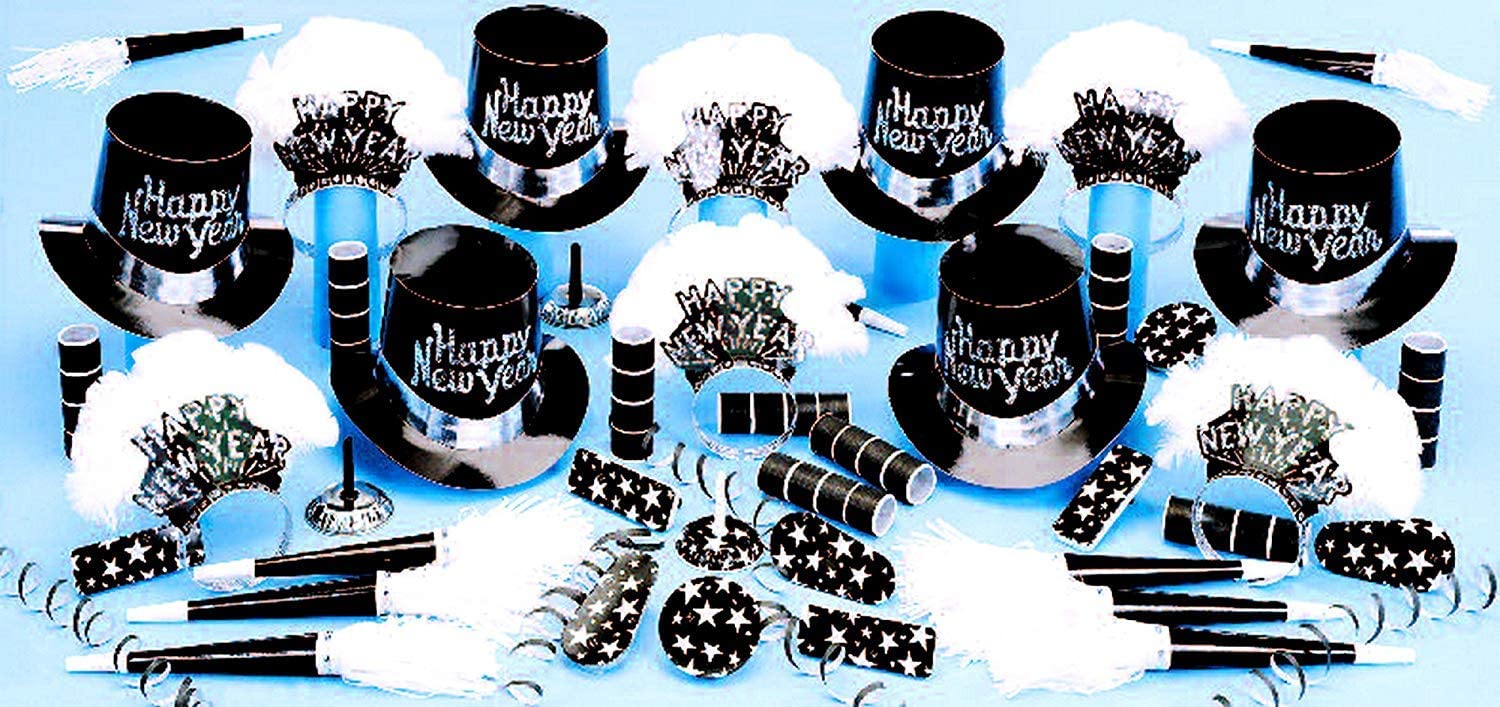 2024 New Year's Eve Party Supplies Kit for 50 People - PMU Grand Party Assortment with Adult Outfits for Men & Women | Perfect for NYE Celebrations, Countdown Parties & Holiday Gatherings