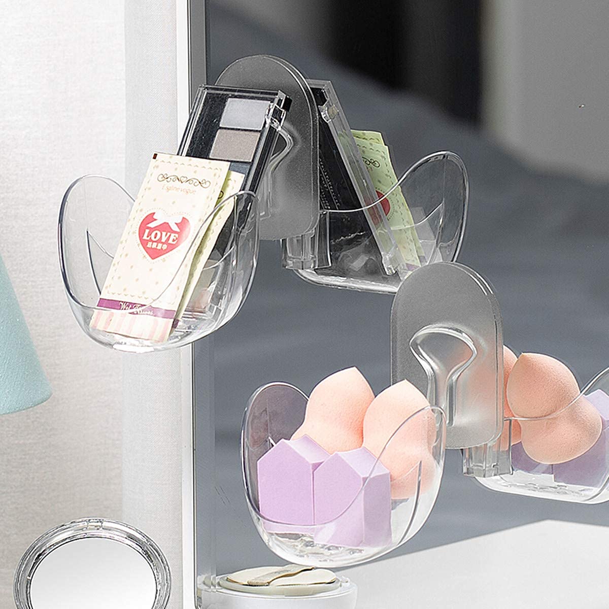 Multifunctional Acrylic Makeup Organizer with 2 Slots - Clear Vanity Storage for Beauty Blenders, Sponges & Brushes | Wall-Mounted Bathroom Cosmetic Holder & Drying Rack - Perfect for Small Space Organization & Travel Makeup Storage