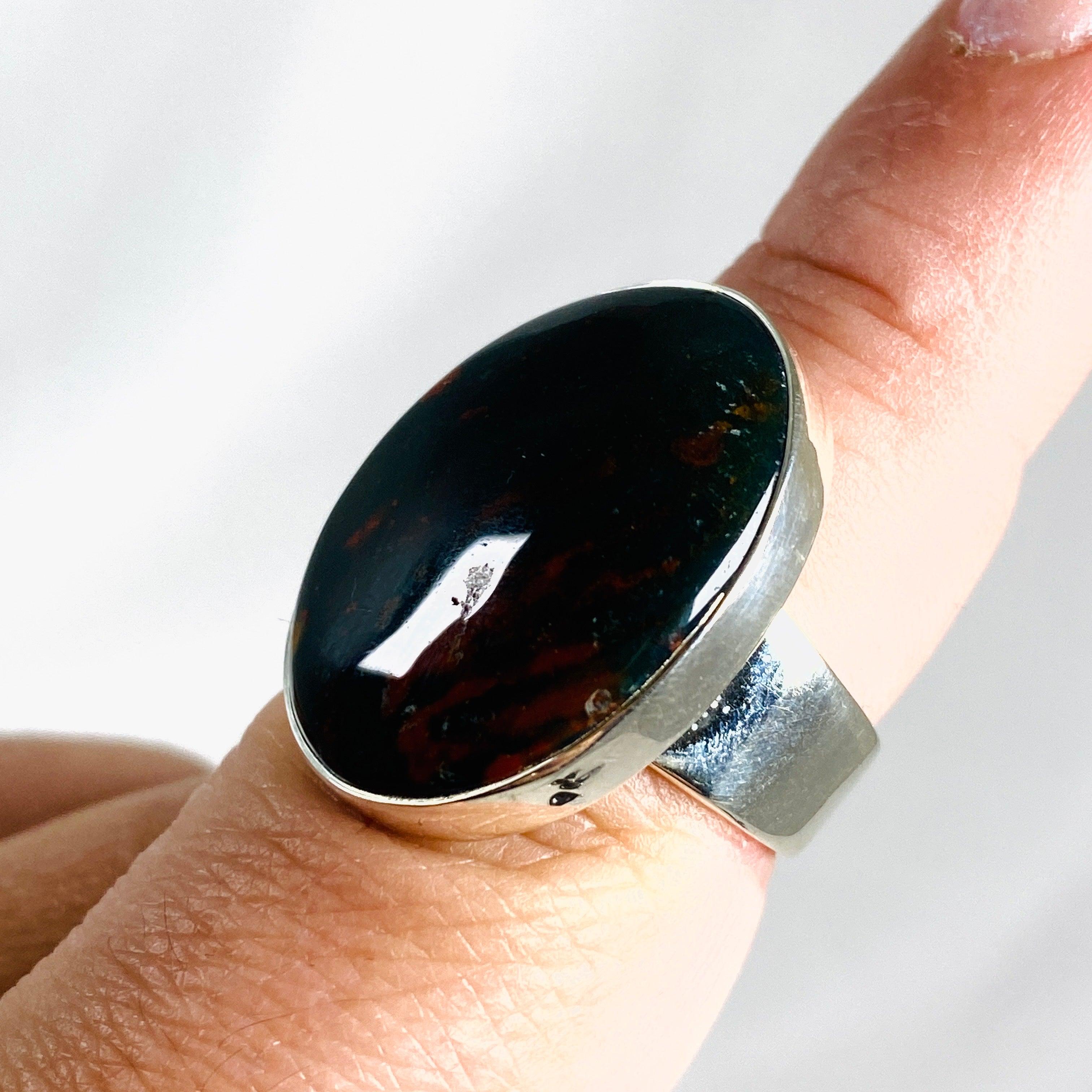 Bloodstone Oval Ring Size 8 KRGJ3075 - Healing Crystal Jewelry for Women, Natural Gemstone Statement Ring - Perfect for Meditation, Energy Work & Spiritual Gifts