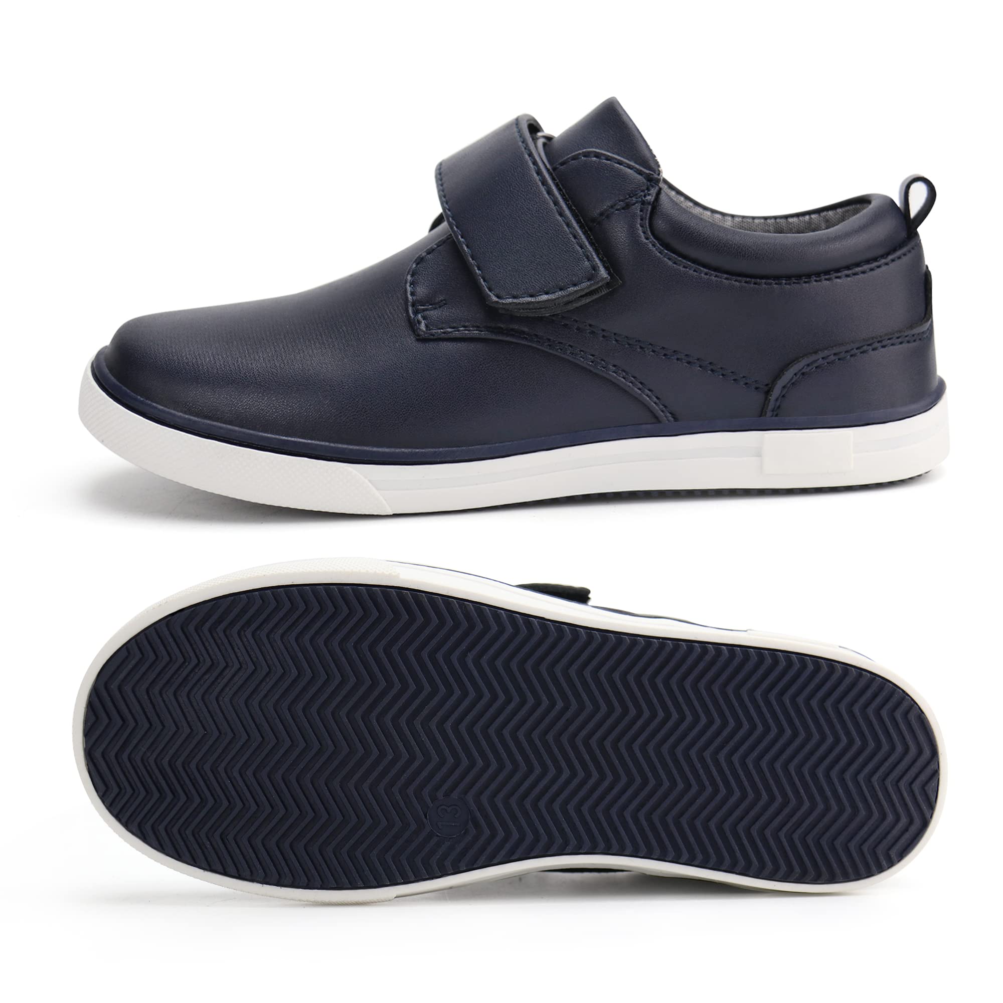Firelli Boys Loafers - Hook & Loop Dress Shoes for School Uniforms | Comfortable Kids Oxford Shoes for Casual Wear & Daily Activities
