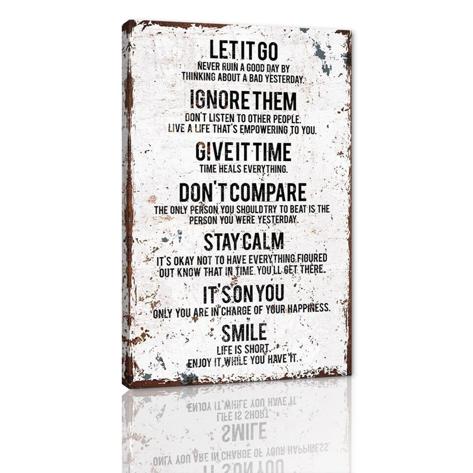 Retro Office Canvas Print Wall Art - Motivational Inspirational Decor for Home & Office - Positive Saying 'Let It Go Stay Calm' - Wooden Background Easy to Hang 28x44 Inches - Perfect for Living Room, Bedroom, Office & Gift for Men