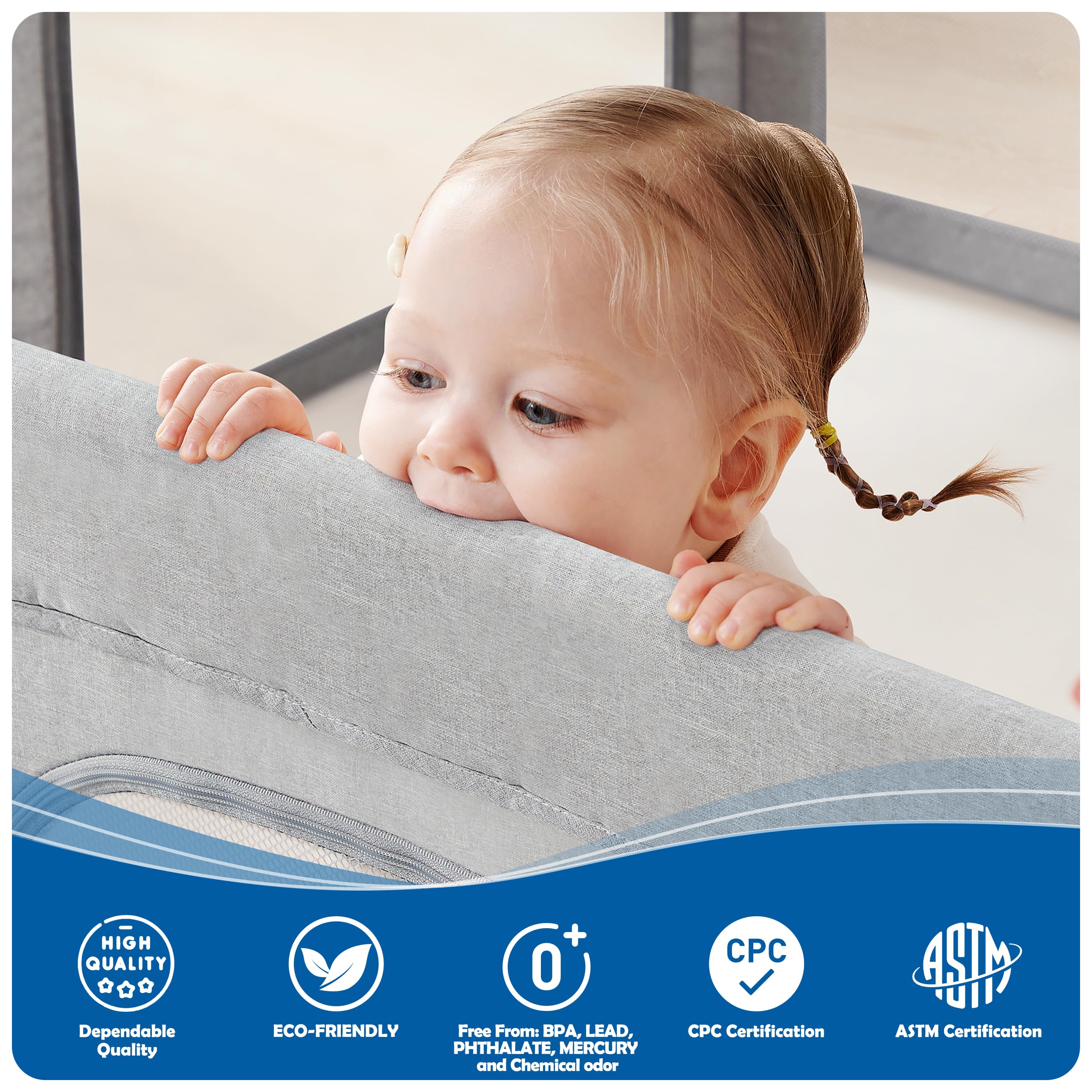 Sweeby Baby Playpen - 59x59 Inch Extra Large Foldable Play Yard with Door for Babies & Toddlers | Indoor & Outdoor Safety Fence | Perfect for Home, Park, and Travel | Gray