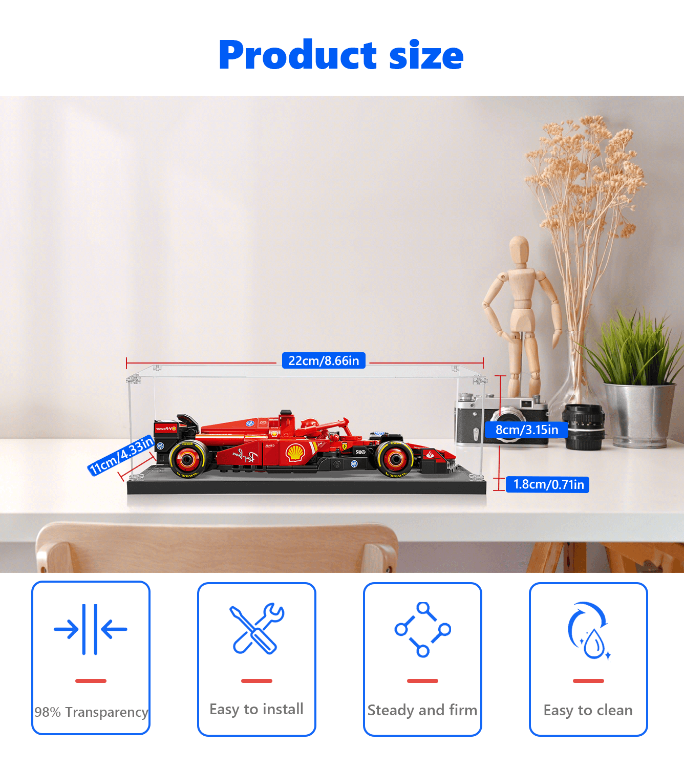 LEGO Ferrari SF 24 (1:32 Scale) Display Case - Protective Showcase for 76328 Model Car - Perfect for Collectors & Home/Office Decoration