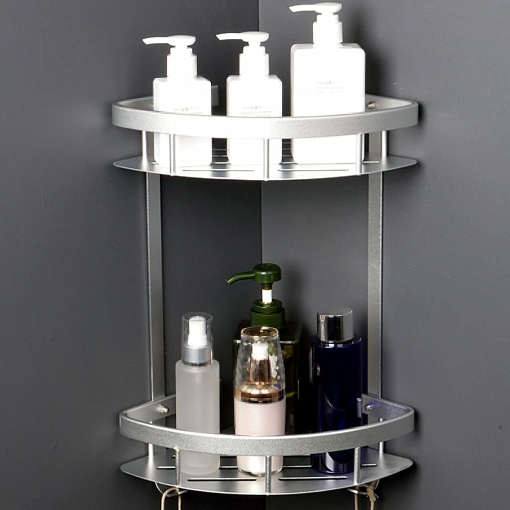 2-Layer Punch-Free Shower Caddy Organizer with Hooks - Wall Mounted Bathroom Storage Shelf for Shampoo, Soap & Accessories | Perfect for Small Bathrooms & Dorm Showers