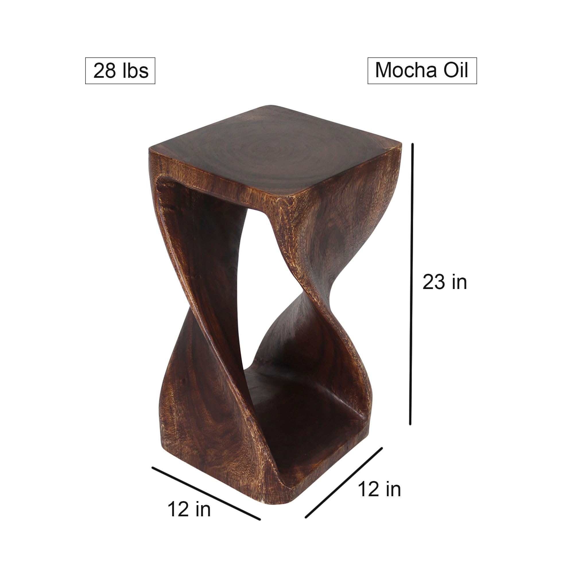 Haussmann Original Wooden Twist Stool 12x12x23 Inch - Mocha Oil Finish Bar Stool for Kitchen Island, Breakfast Nook & Home Decor