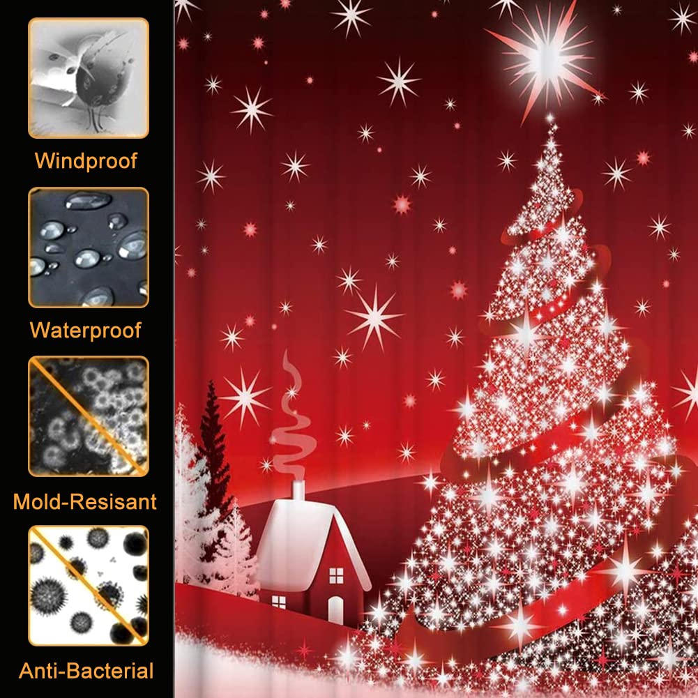 Waterproof Merry Christmas Holiday Shower Curtain Set with Matching Rugs - Festive Xmas Tree Snowflake Bathroom Decor for Holiday Season - Perfect for Home, Apartment & Guest Bathroom Decorations