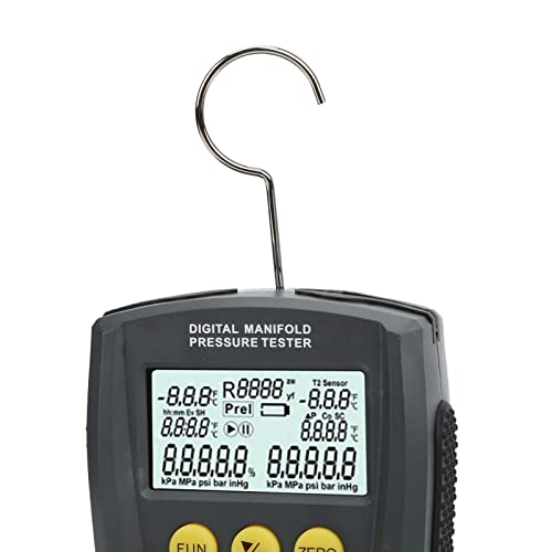 HVAC Manifold Gauge Set - Digital AC Manifold Gauge with High Accuracy Vacuum Pressure & Temperature Measurement for Air Conditioning Systems | Professional HVAC Diagnostic Tool for Refrigerant Leak Detection & HVAC Maintenance