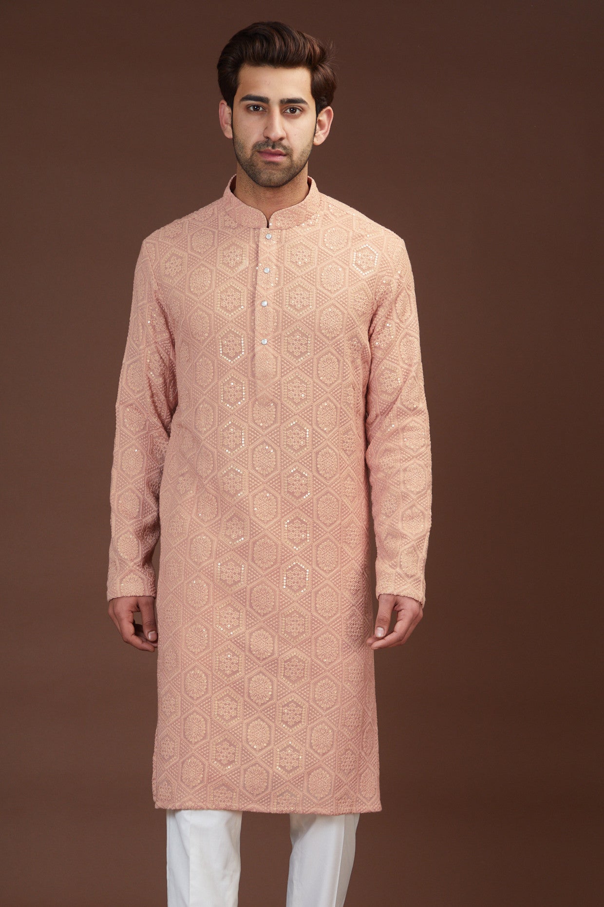 Elegant Mud Pink Chikankari Kurta for Women | Traditional Indian Embroidered Tunic | Perfect for Festivals, Weddings & Casual Wear