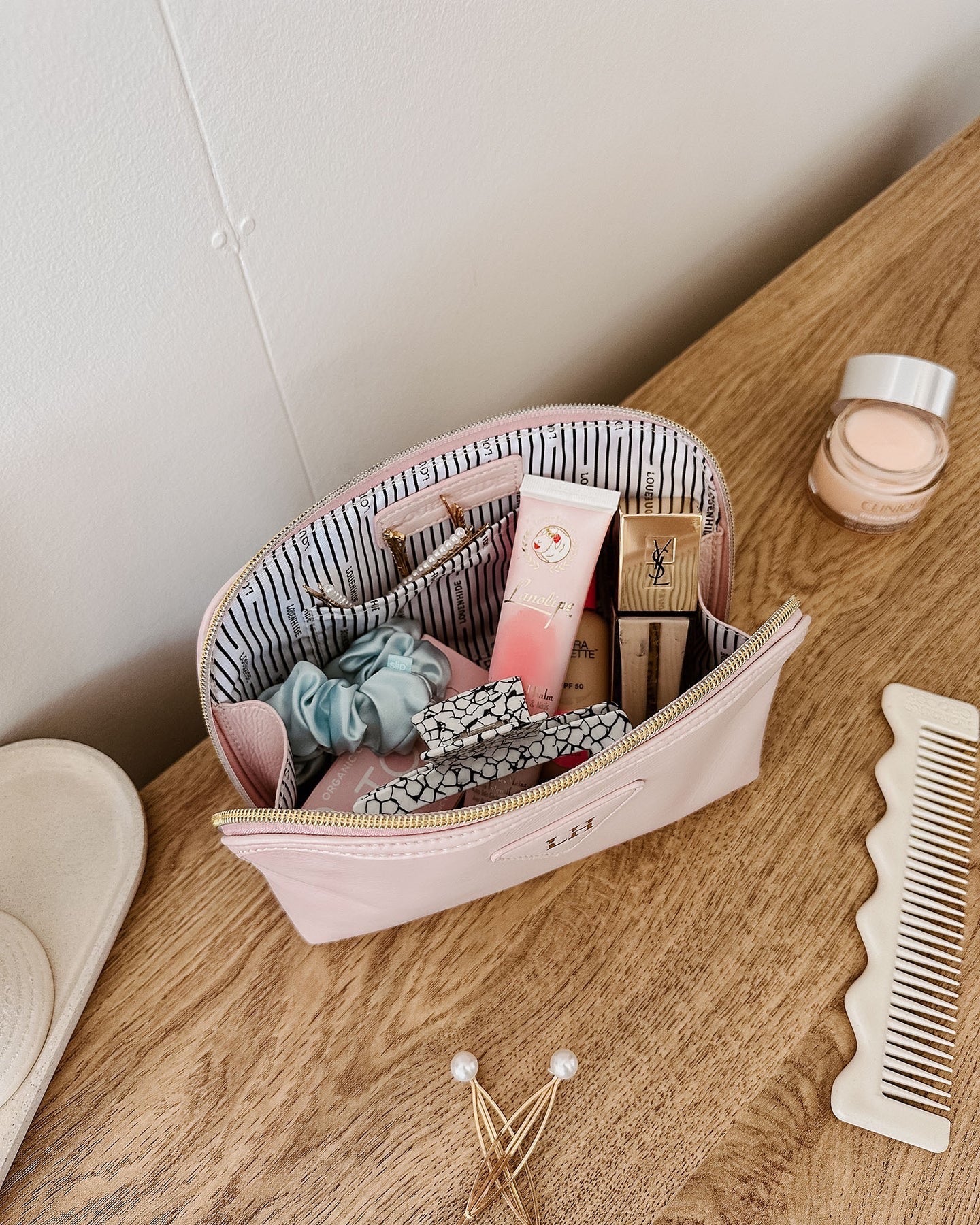Greta Makeup Bag Baby Pink - Waterproof Cosmetic Organizer for Travel, Gym & Daily Use | Compact & Stylish Makeup Pouch for Women & Teens