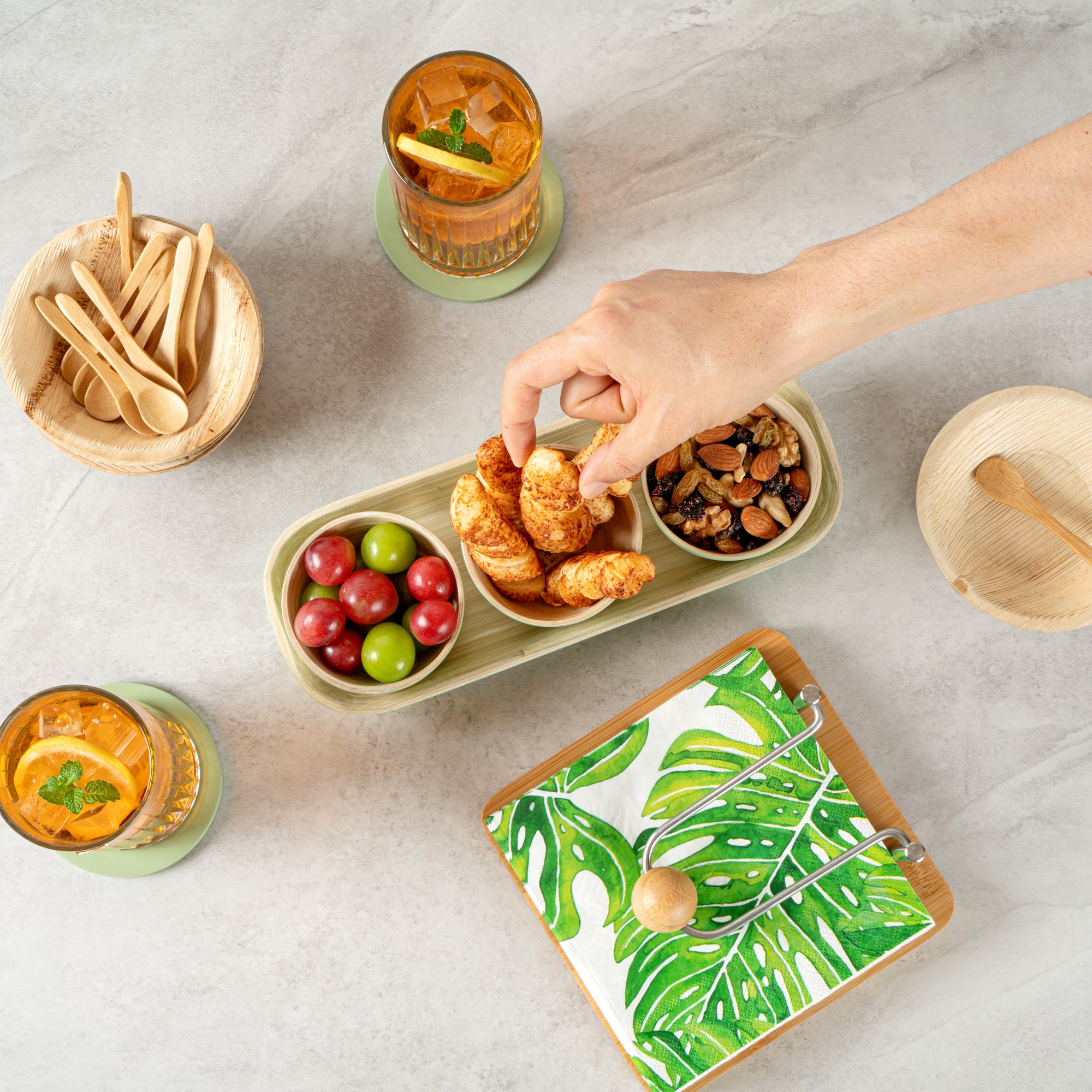 Premium Bamboo Bowl Set - 3 Eco-Friendly Green Bamboo Bowls with Tray, 11.75