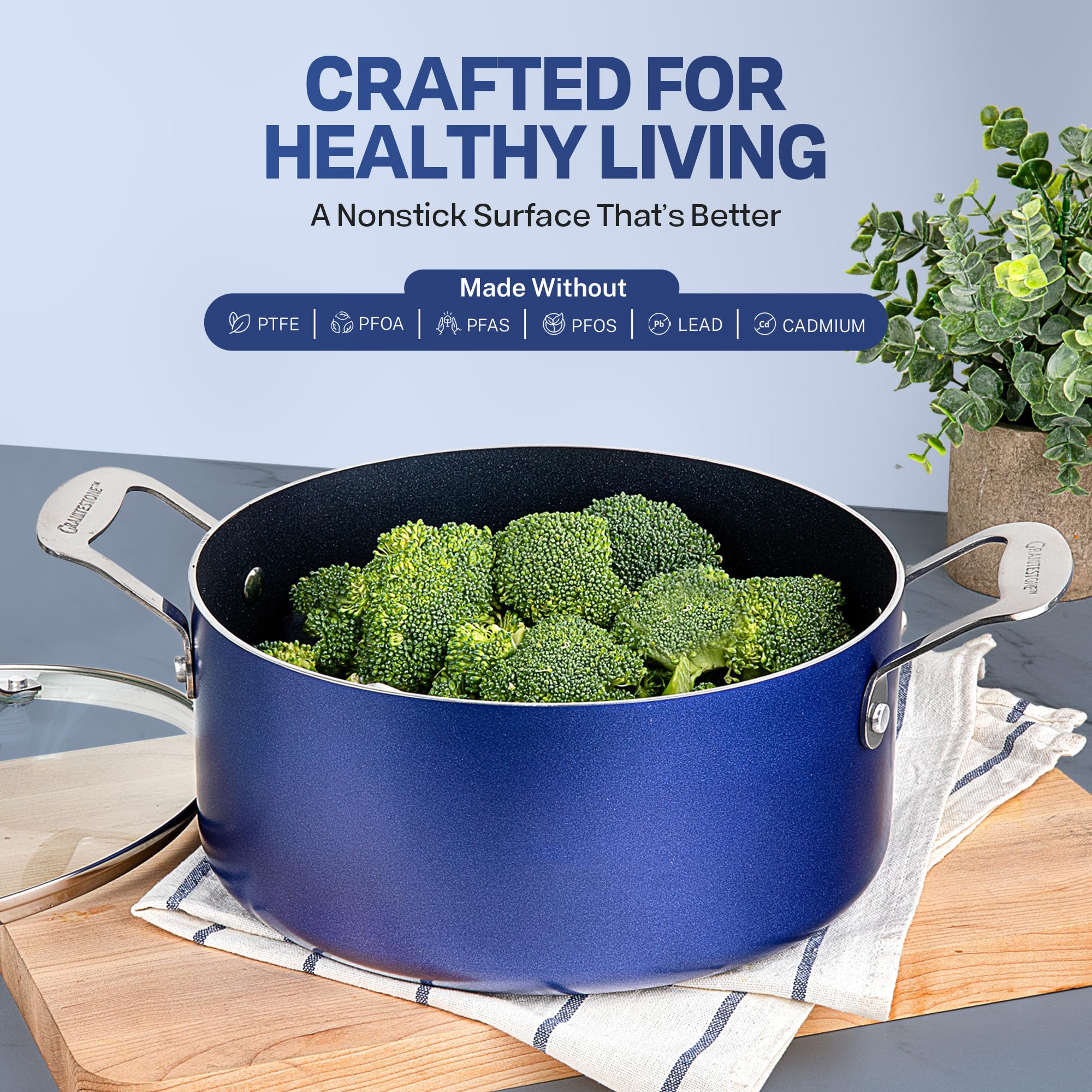 GRANITESTONE Blue 20-Piece Non-Stick Cookware Set with Utensils & Bakeware | PFOA & PFOS Free, Oven & Dishwasher Safe | Complete Kitchen Cookware Set for Baking, Frying & Everyday Cooking