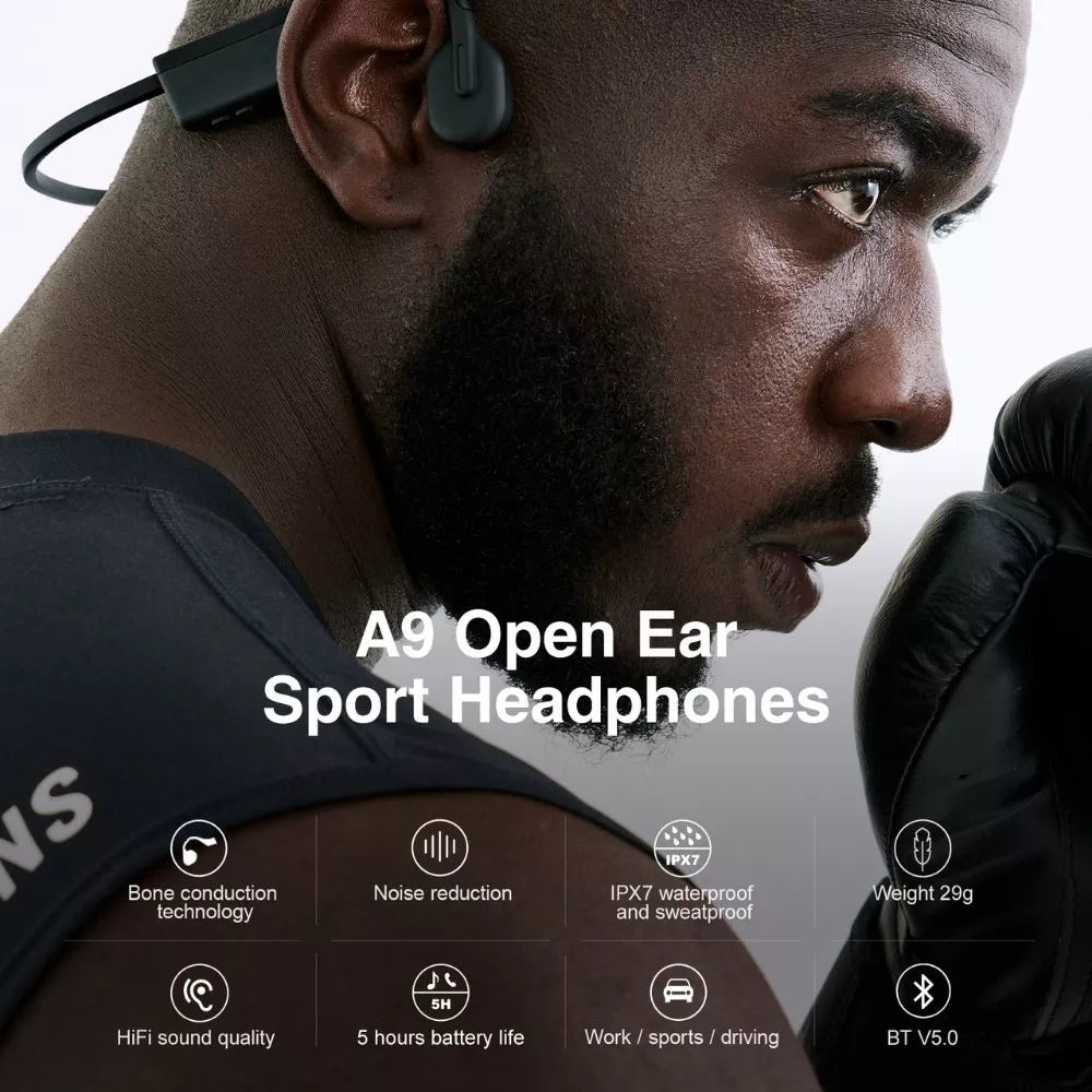 A9S Open-Ear Bluetooth Sport Earphones - Wireless Headphones for Running, Cycling, Gym Workouts & Outdoor Activities