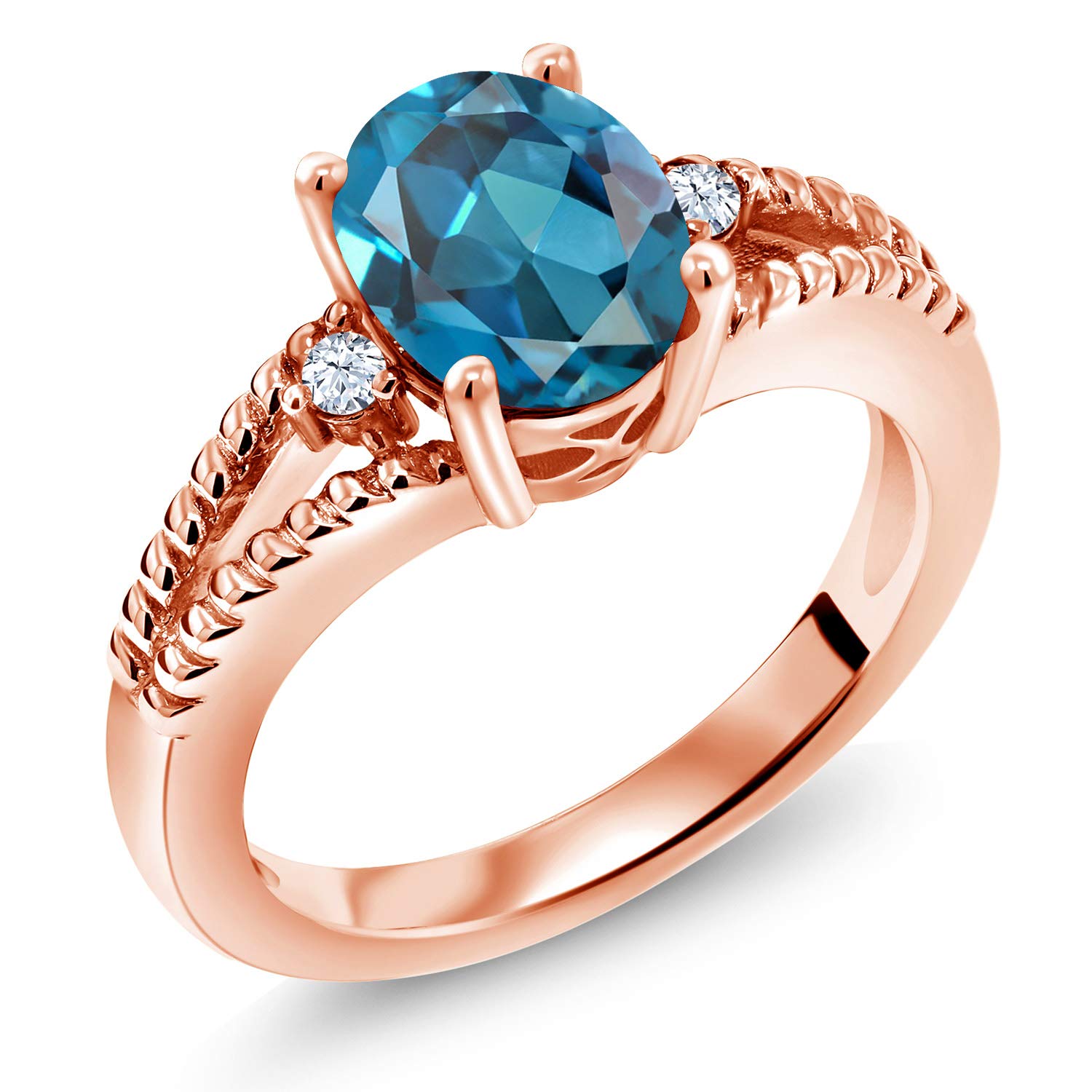 1.87 Ct Oval London Blue Topaz Ring - 18K Rose Gold Plated Sterling Silver - Gem Stone King - Perfect for Engagement, Anniversary & Special Occasion Gifts