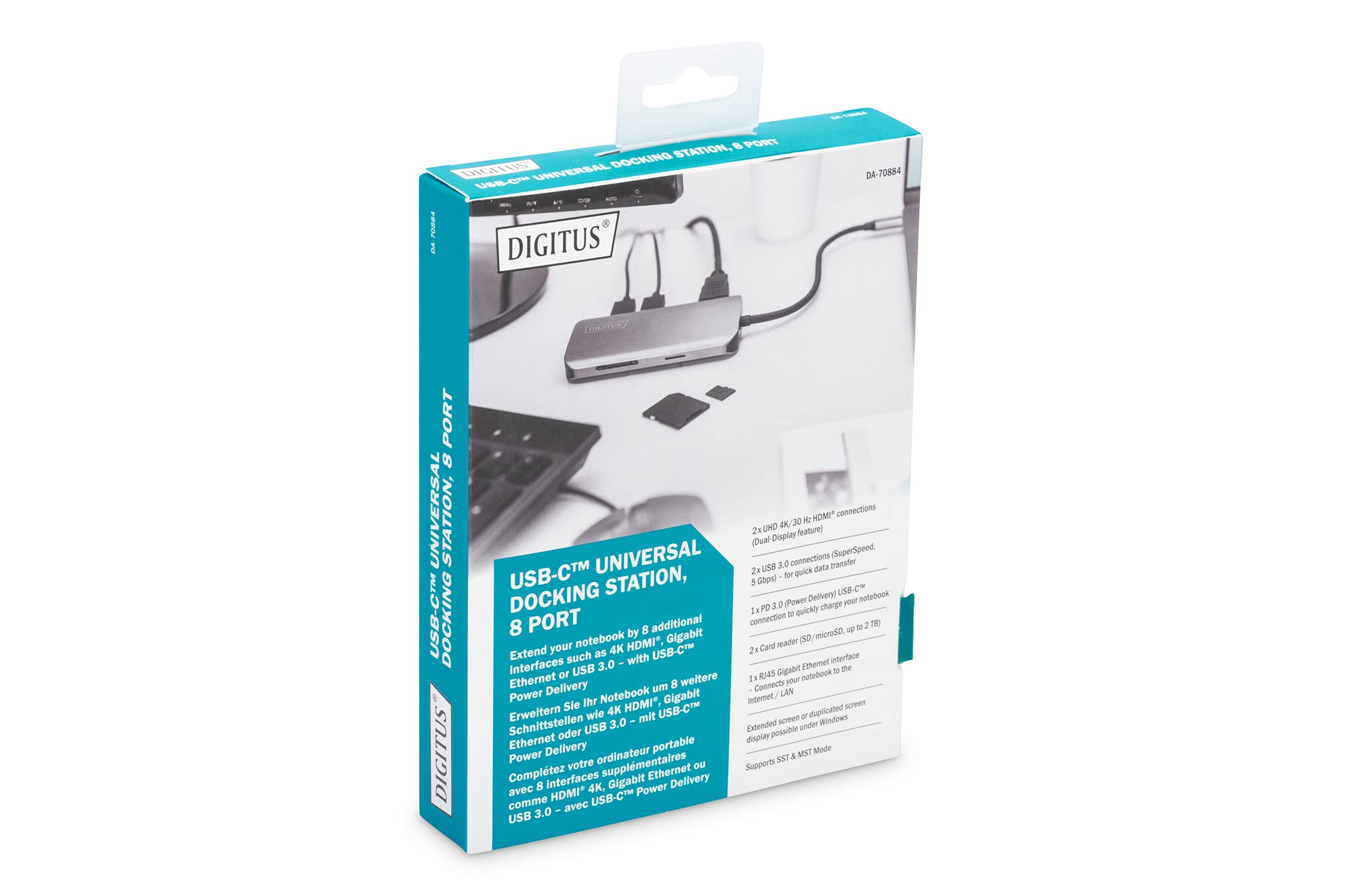 Digitus 8-Port USB-C Hub with 2xUSB 3.0, Ethernet, Dual HDMI, Power Delivery, SD/MicroSD Card Reader - Space Gray | Perfect for MacBook Pro/Air, Windows Laptops & Home Office Setup