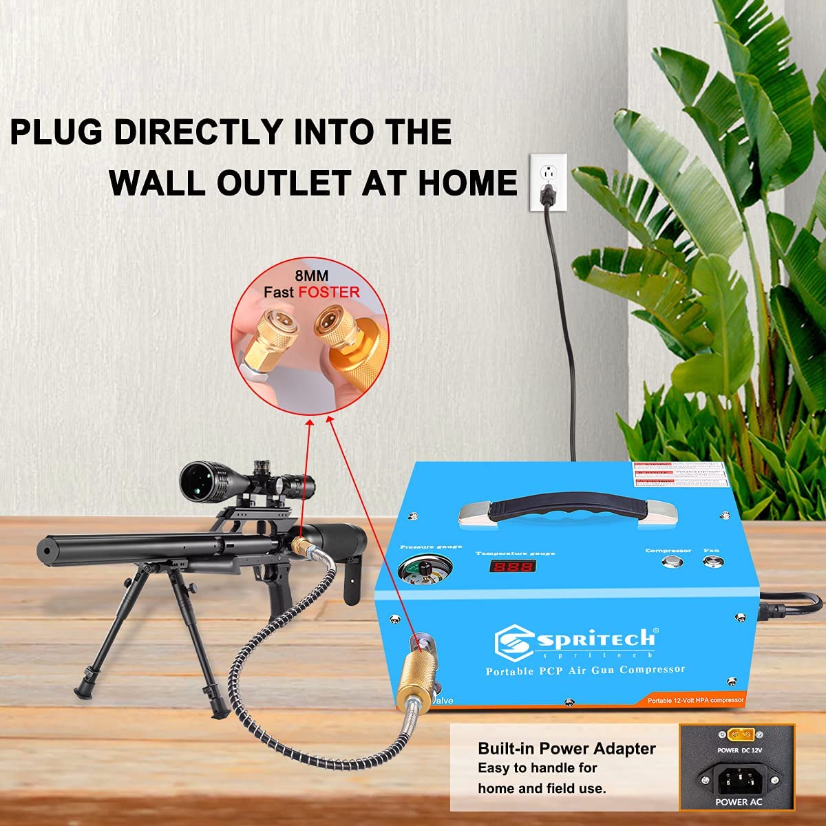 High-Pressure PCP Air Compressor 4500PSI/30MPA - Oil-Free & Water-Free with Auto-Shutoff, Built-in Power Adapter (110V AC/12V DC) - Perfect for Paintball, Airsoft & Air Gun Refilling - Includes Water/Oil Separator for Clean Air Supply