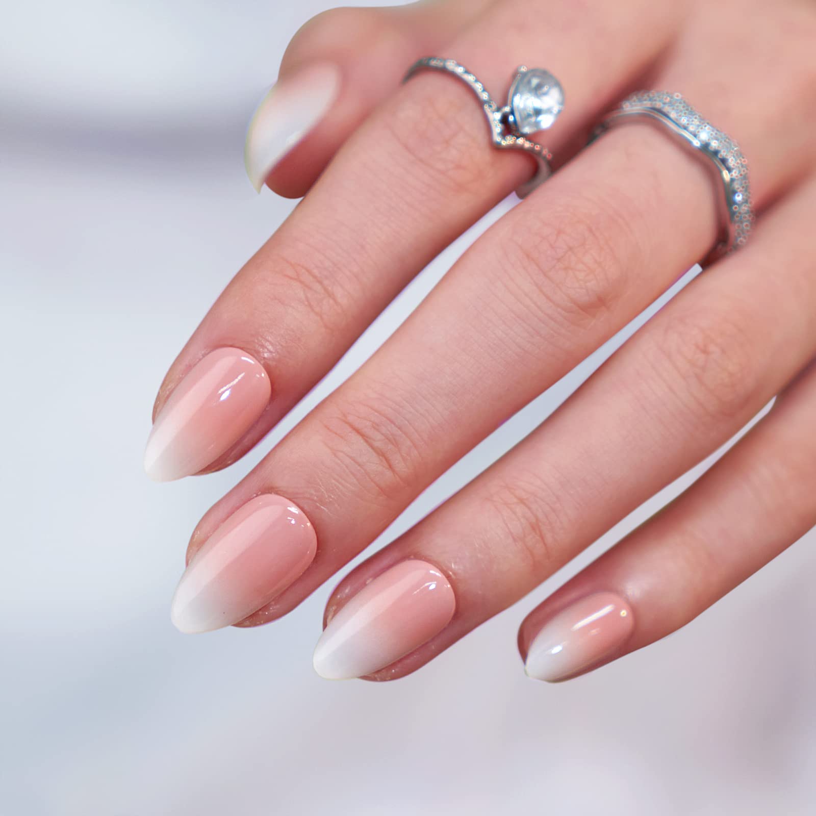 BTArtbox Soft Gel Press On Nails - Almond Medium Length Ombre Fake Nails with Nail Glue, Semi-Transparent Reusable Stick On Nails Kit (30PCS, 16 Sizes, Vanilla Cream) - Perfect for Parties, Weddings, Date Nights & Everyday Wear