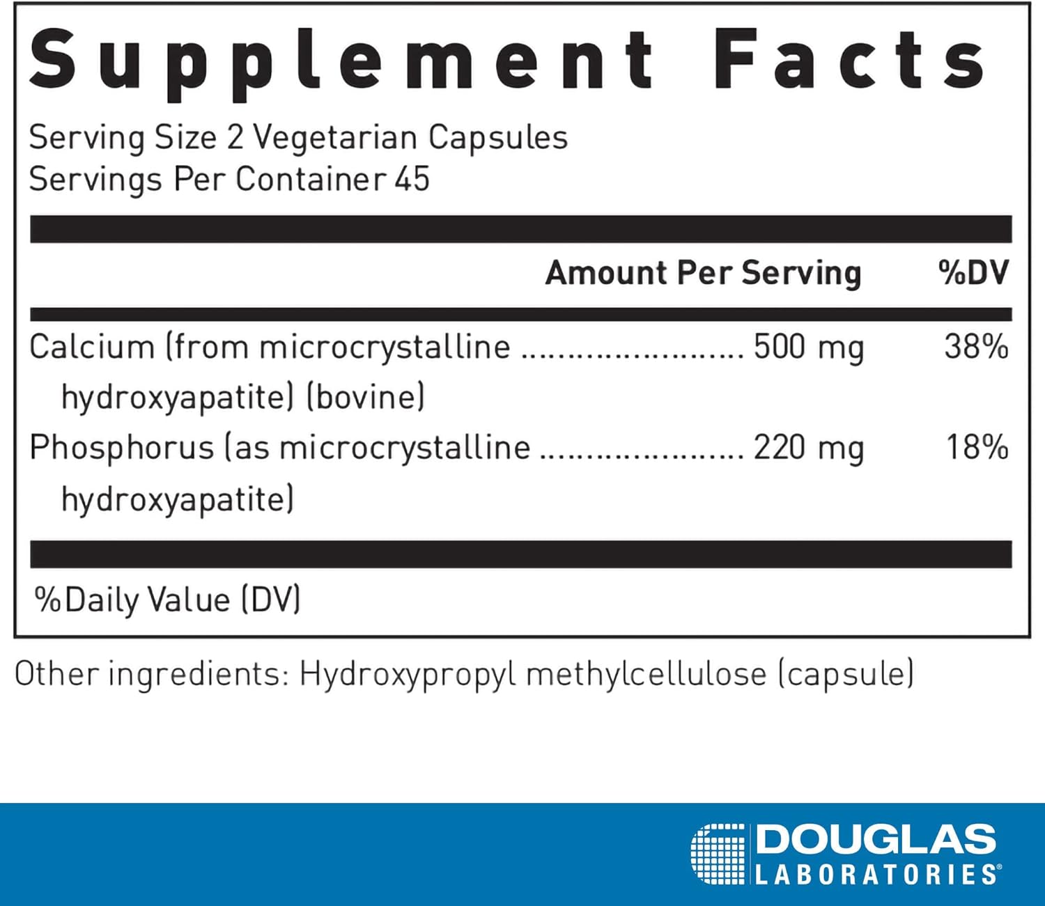 Douglas Labs Calcium Microcrystalline Hydroxyapatite Capsules - 250 Count | Bone & Joint Support Supplement | Ideal for Osteoporosis Prevention & Dental Health