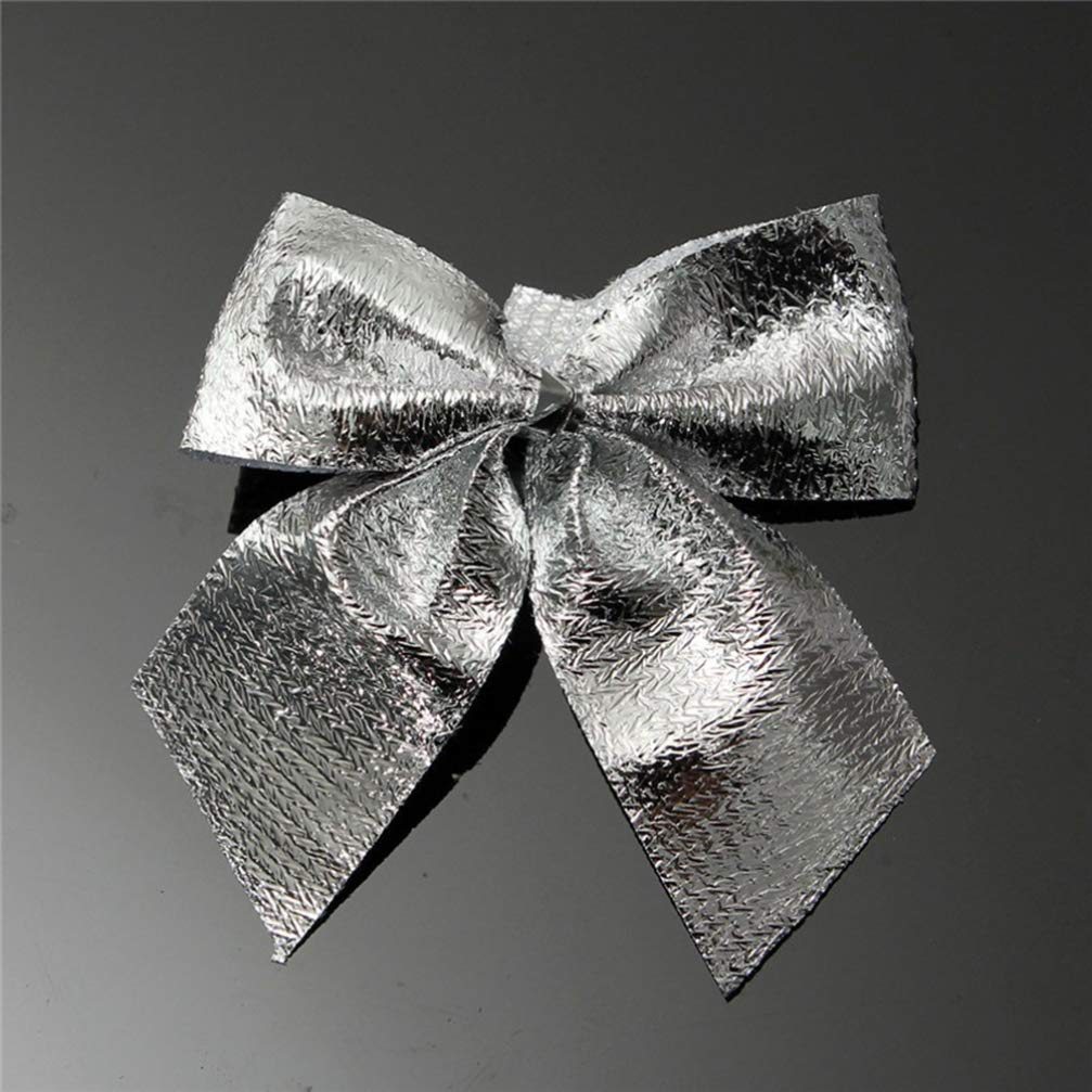 24Pcs Silver Metallic Ribbon Bows for Christmas Tree Decorations, Wreaths, DIY Headbands, Brooches & Boutique Crafts – 5.5cm Elegant Holiday Party Decor