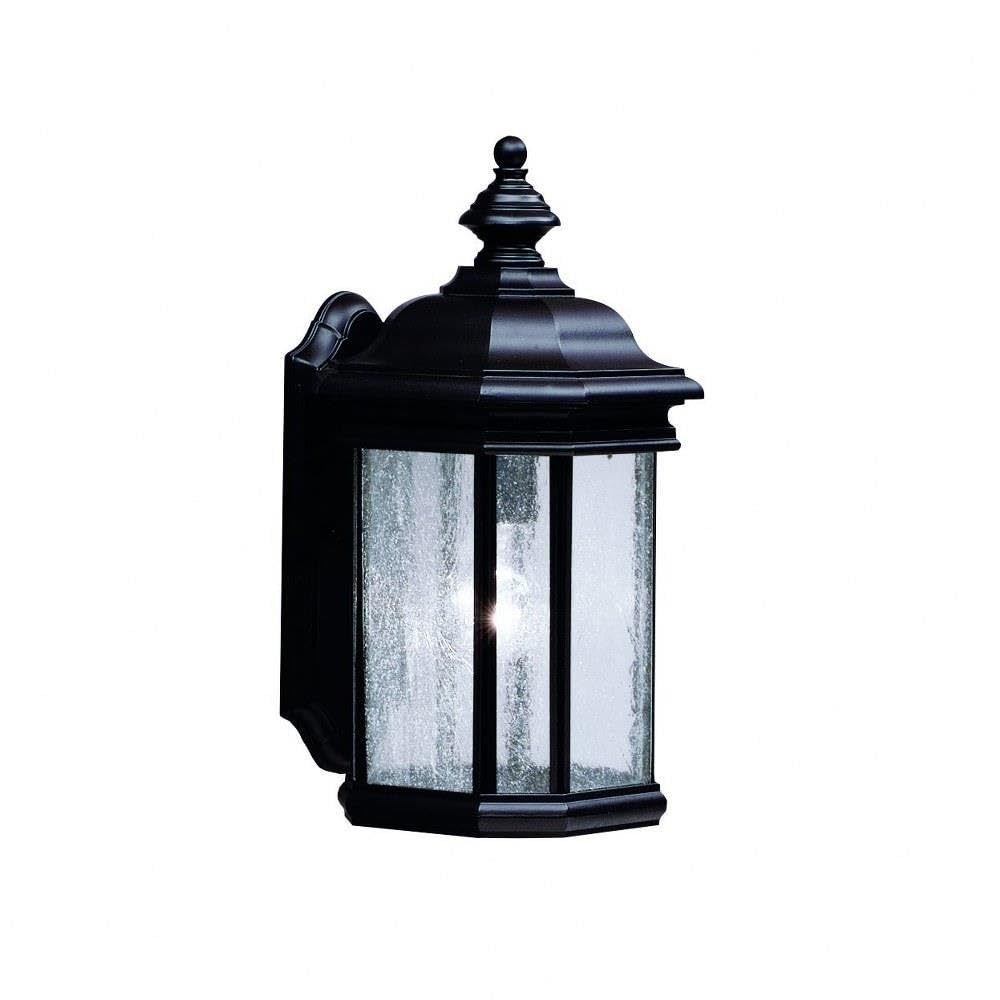 Kichler Kirkwood 17-Inch Black Outdoor Wall Light with Clear Seeded Glass - 1 Light Fixture for Porch, Patio, and Exterior Home Lighting (6-Inch Backplate)