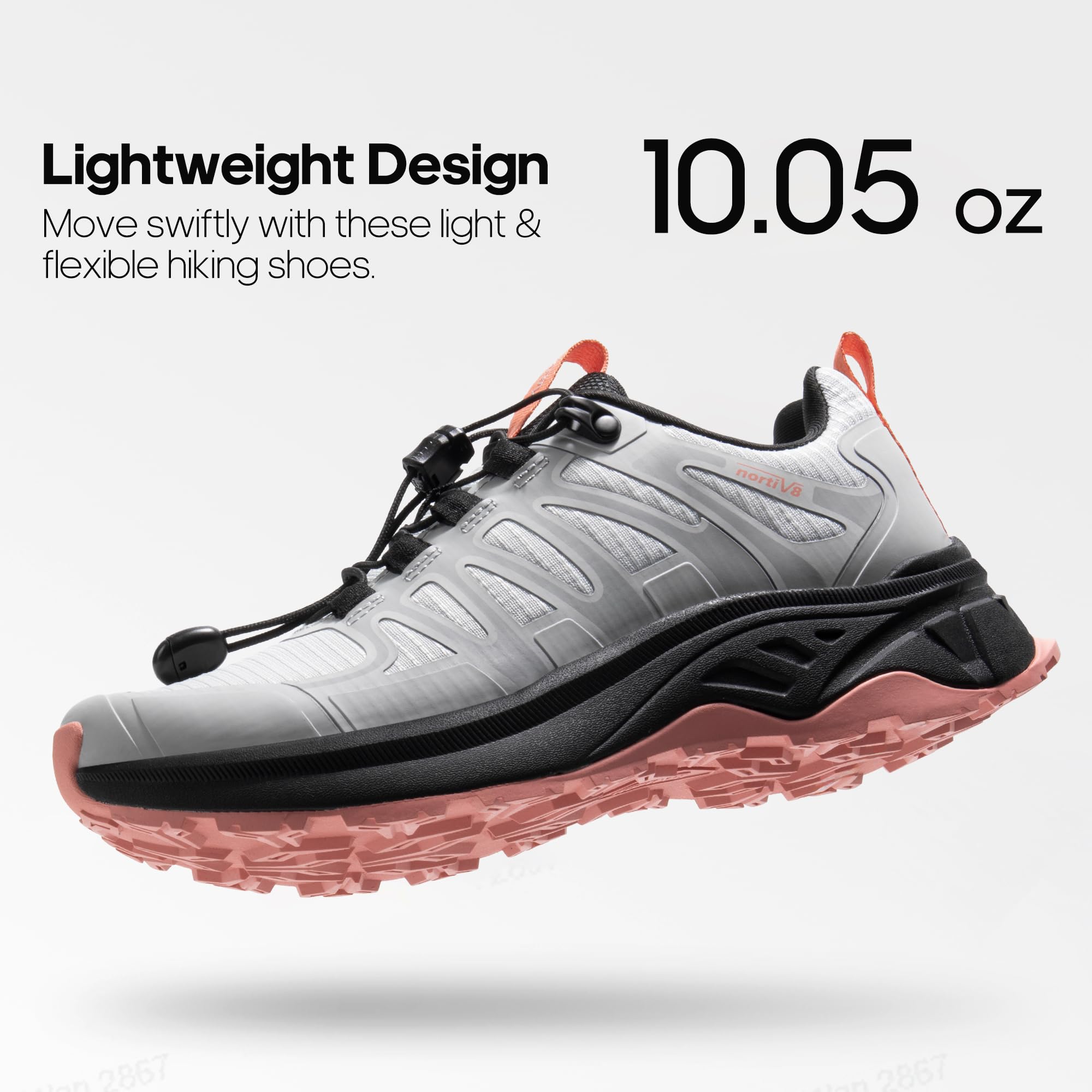 NORTIV 8 Women's Quick Lace Hiking Shoes - Lightweight Waterproof Trekking Sneakers for Outdoor Walking, Camping & Trail Running - Comfortable Non-Slip Casual Shoes for Women