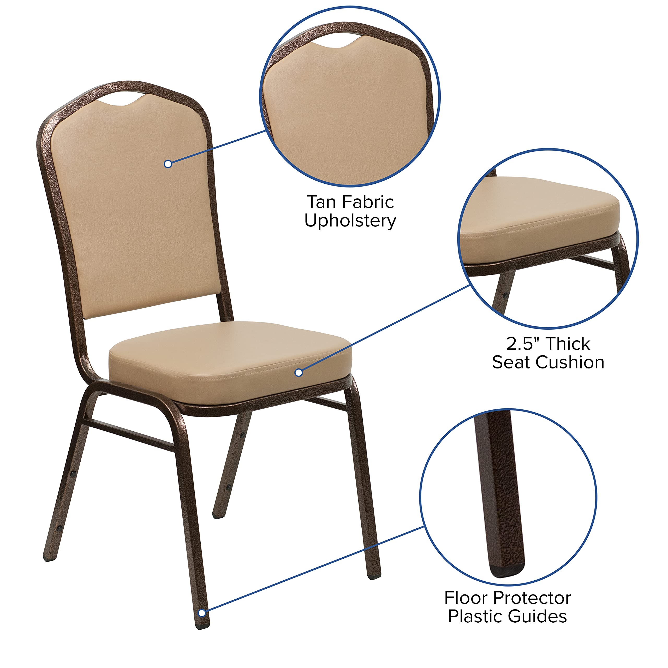 Emma & Oliver Tan Vinyl Crown Back Stacking Banquet Chair with Copper Vein Frame - Elegant Event Seating for Weddings, Parties & Banquets