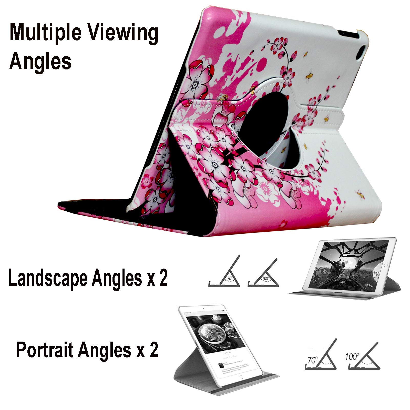 Premium Magnetic Smart Case for iPad Air 1st/2nd Gen (9.7 Inch) - Auto Wake/Sleep Cover with Rotating Stand & Apple Pencil Holder | Compatible with iPad Air A1474 A1475 A1476 A1566 A1567 | Pink White Floral Design | Perfect for Work, Study & Travel Protection